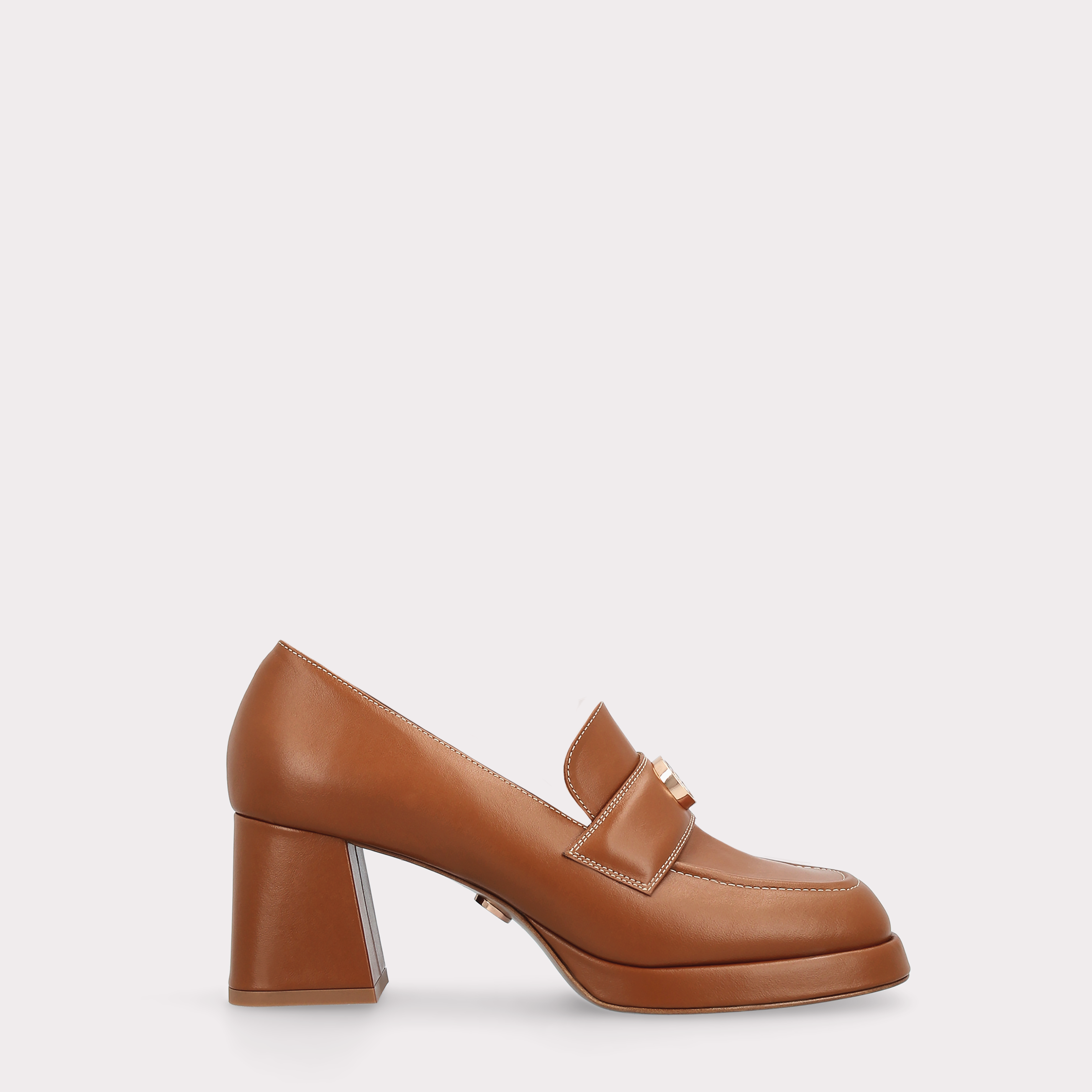CONNIE MOK 02 BROWN STITCH LEATHER PLATFORM PUMPS