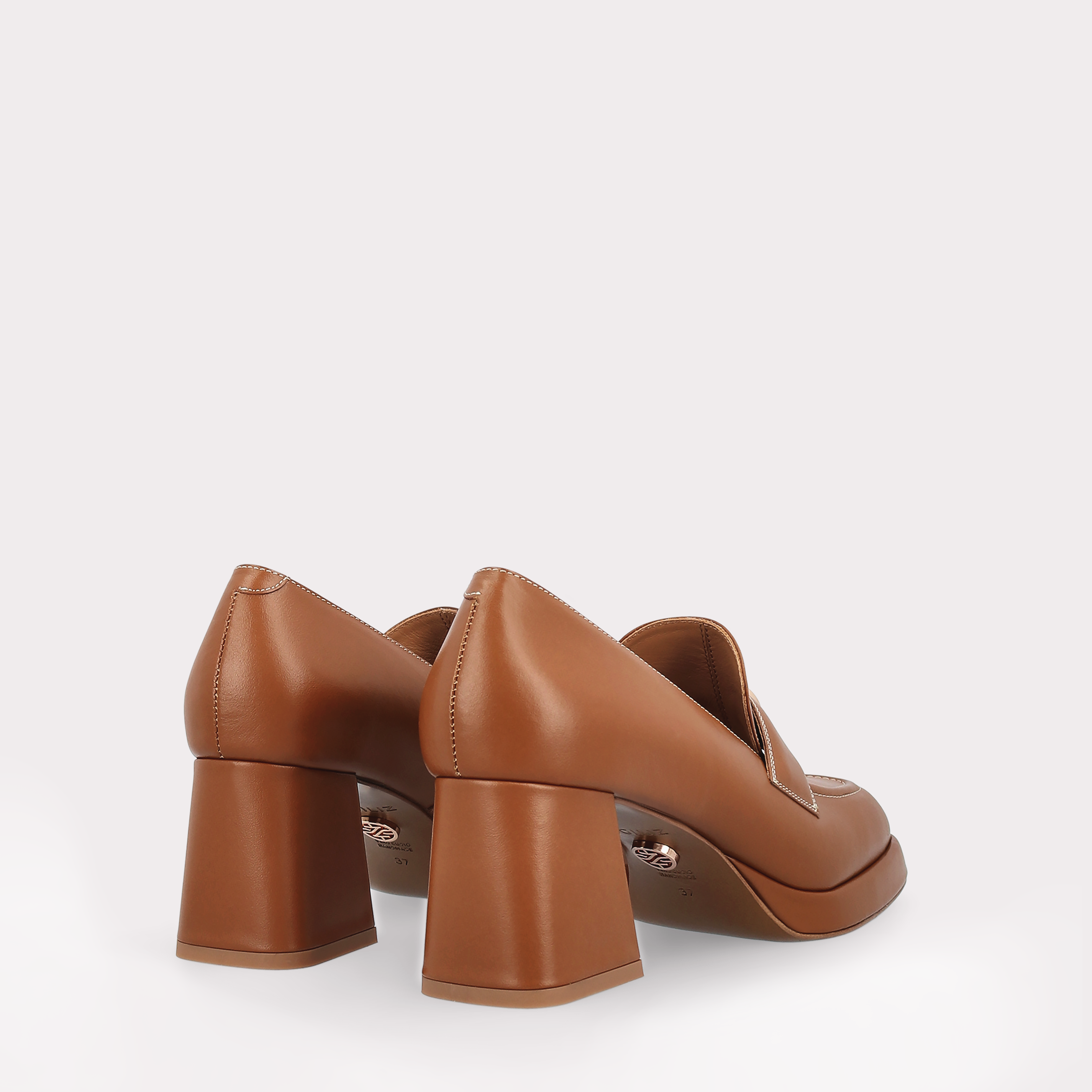 CONNIE MOK 02 BROWN STITCH LEATHER PLATFORM PUMPS