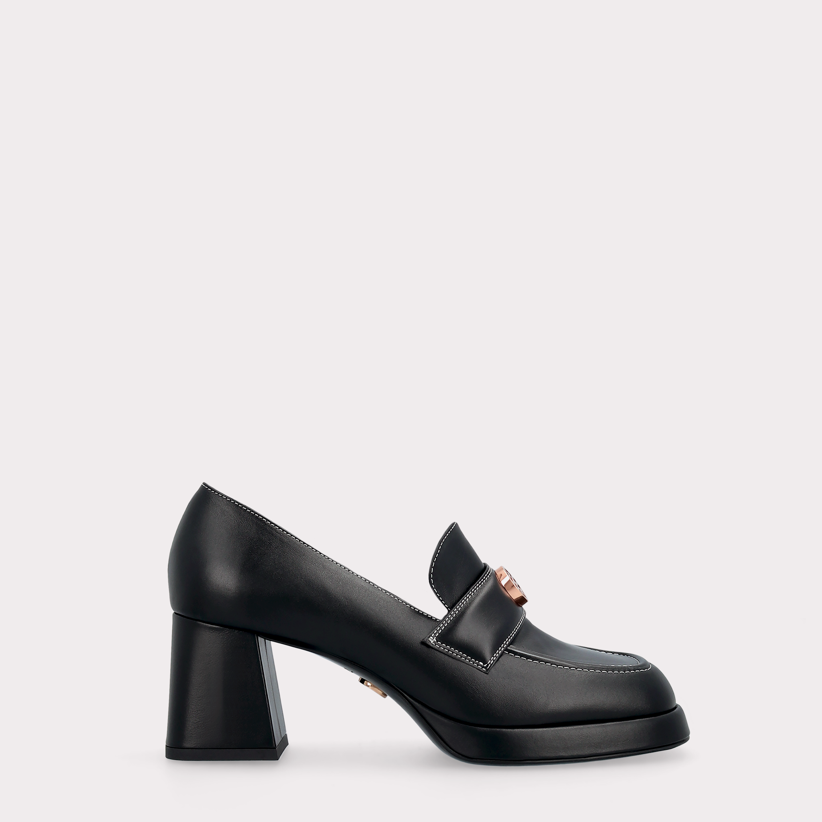CONNIE MOK 02 BLACK STITCH LEATHER PLATFORM PUMPS