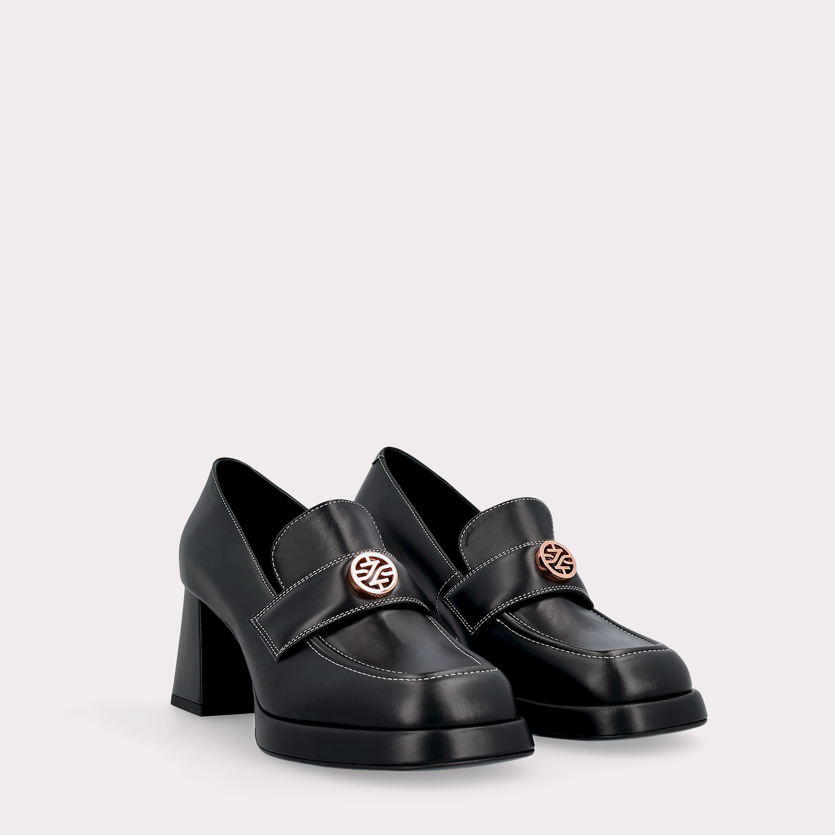 CONNIE MOK 02 BLACK STITCH LEATHER PLATFORM PUMPS