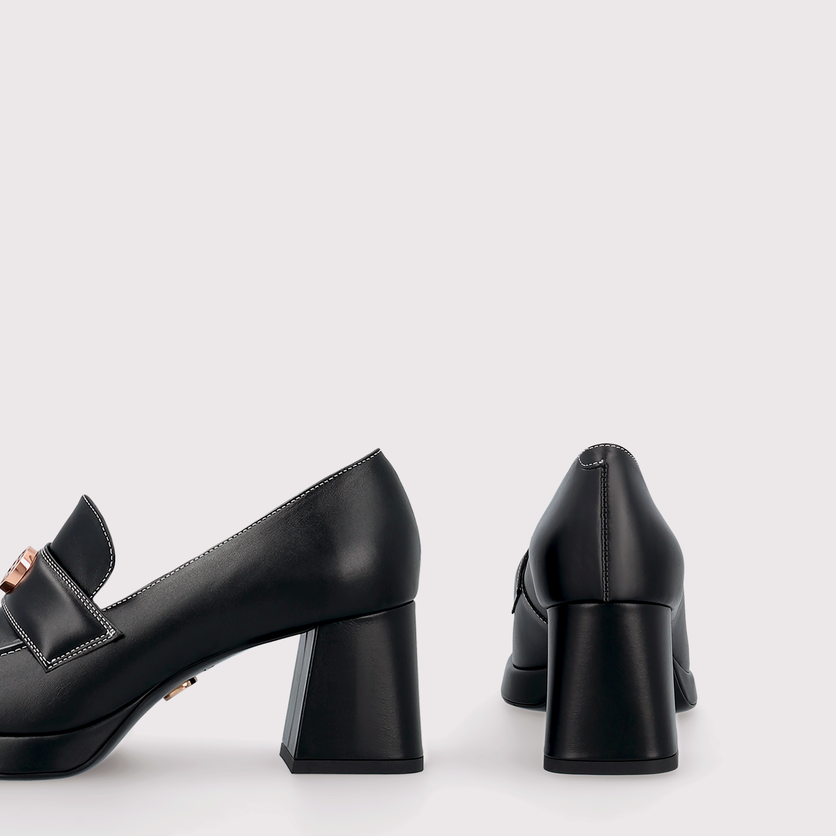 CONNIE MOK 02 BLACK STITCH LEATHER PLATFORM PUMPS