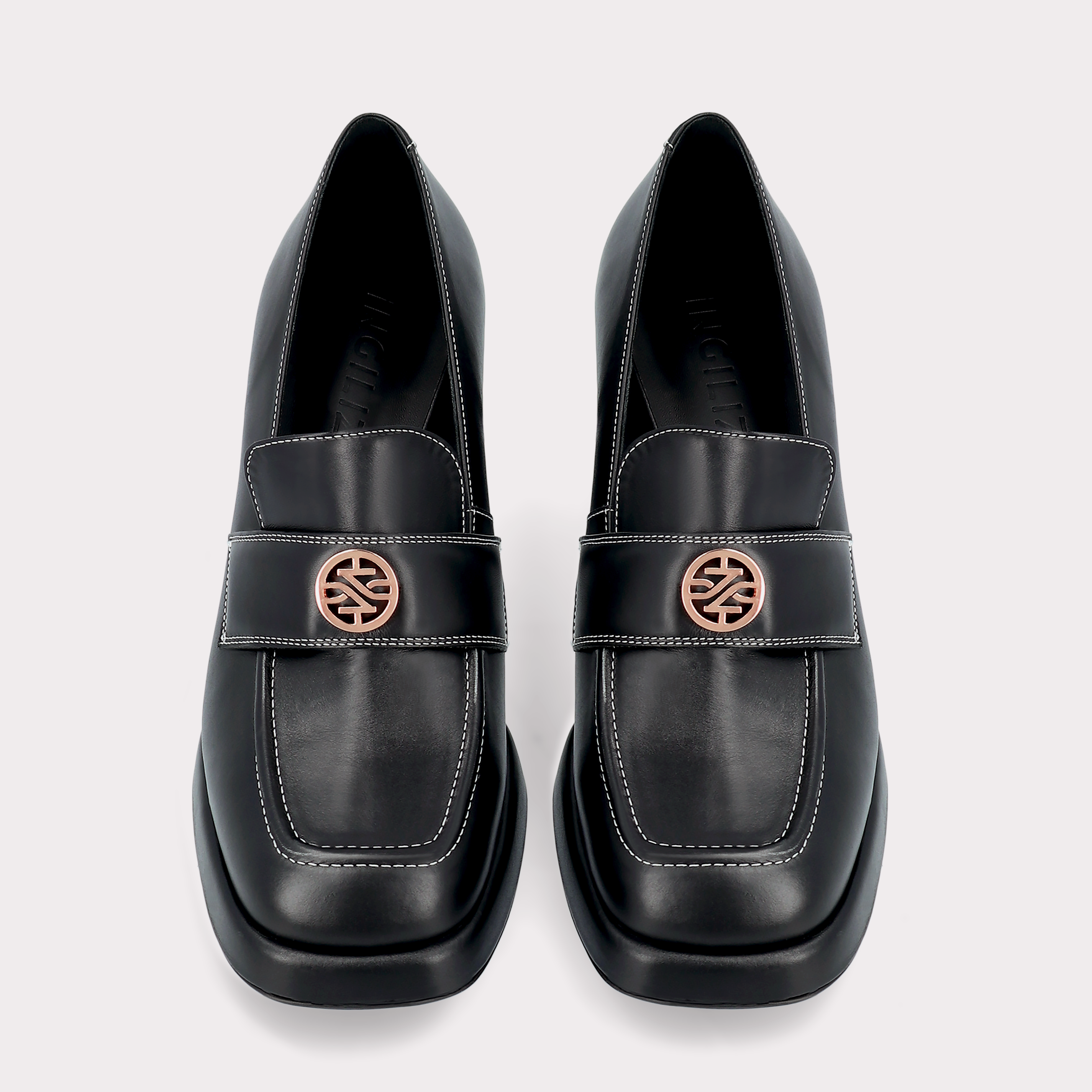 CONNIE MOK 02 BLACK STITCH LEATHER PLATFORM PUMPS