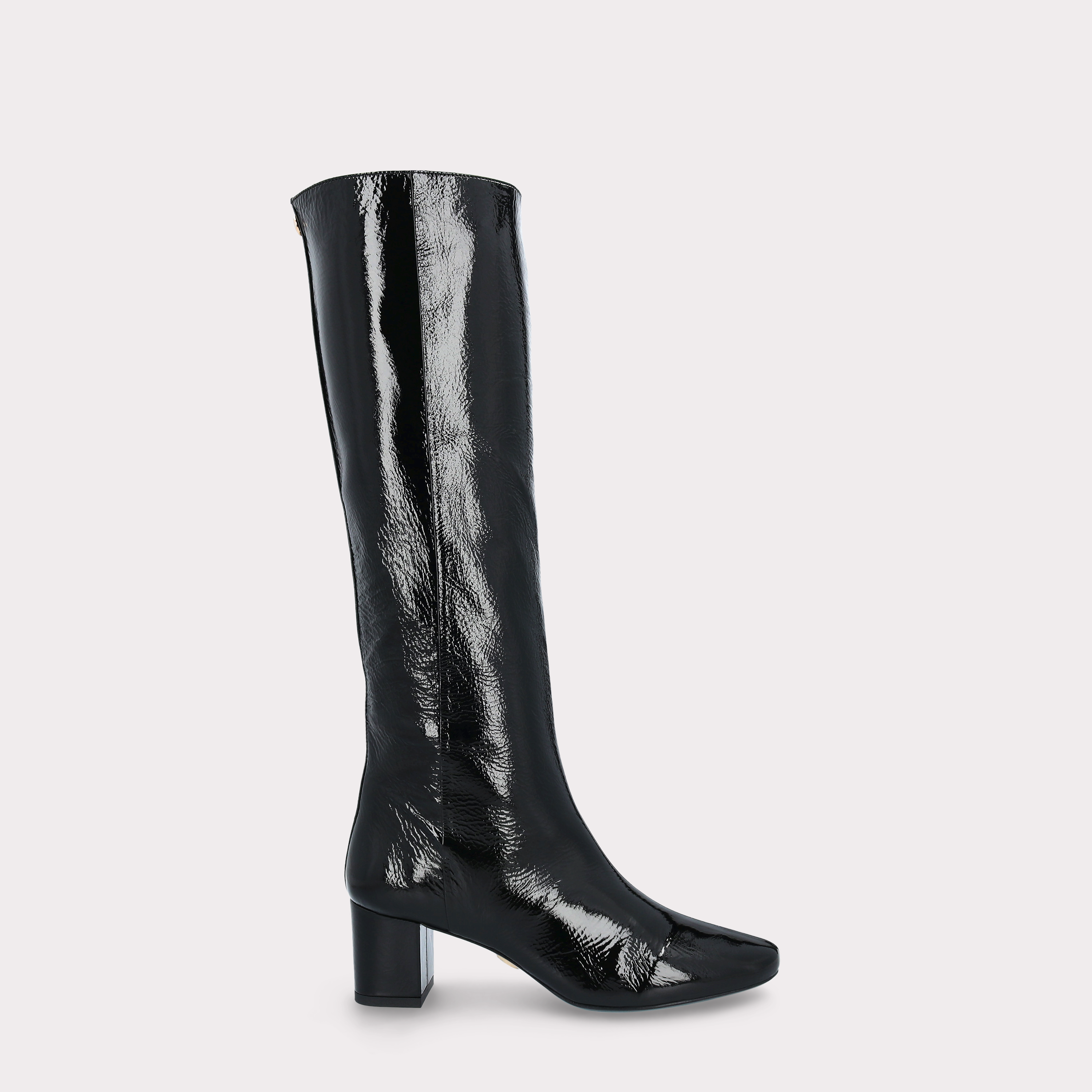 DEBBY TUBO BLACK CRUSHED PATENT LEATHER BOOTS