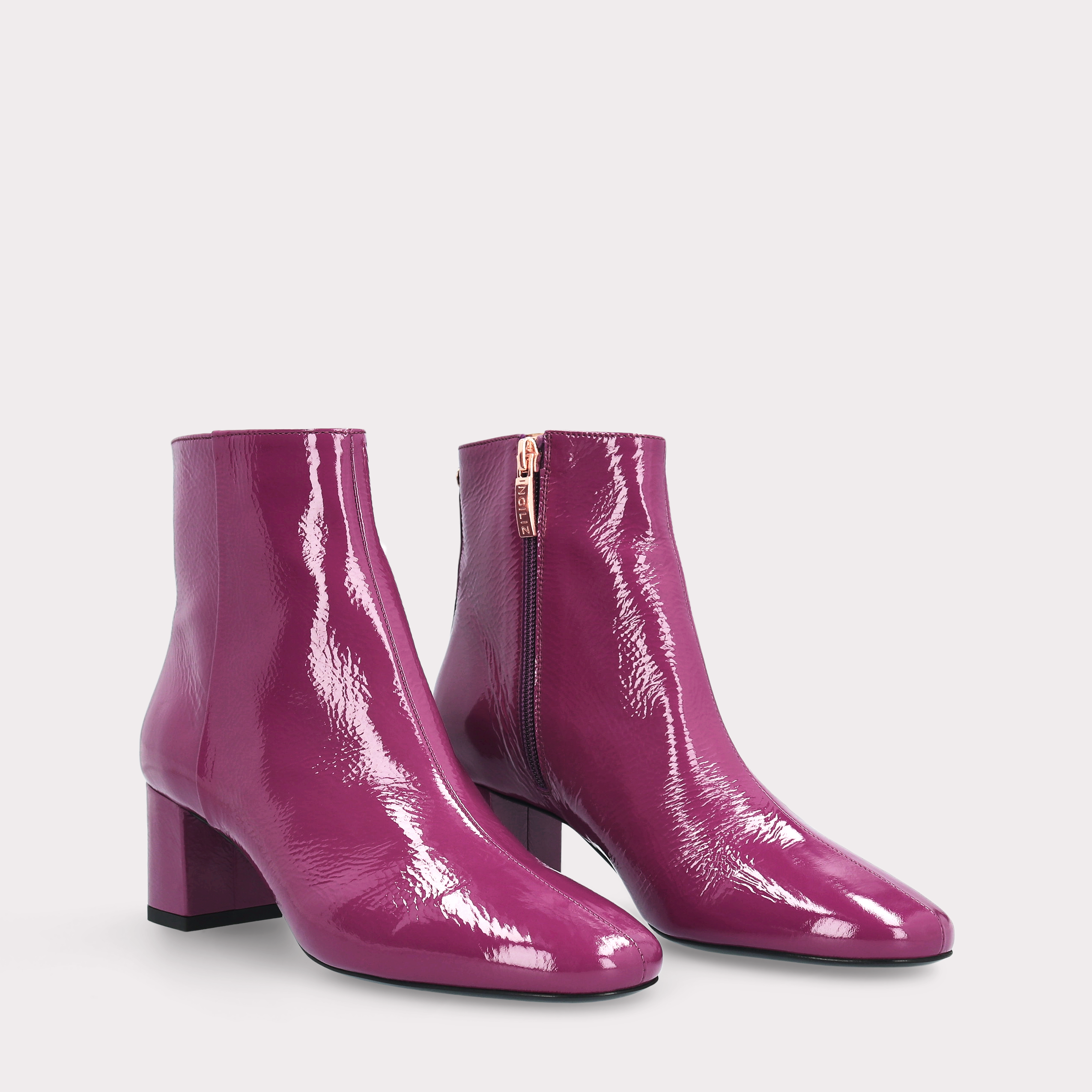 DEBBY PURPLE CRUSHED PATENT LEATHER ANKLE BOOTS