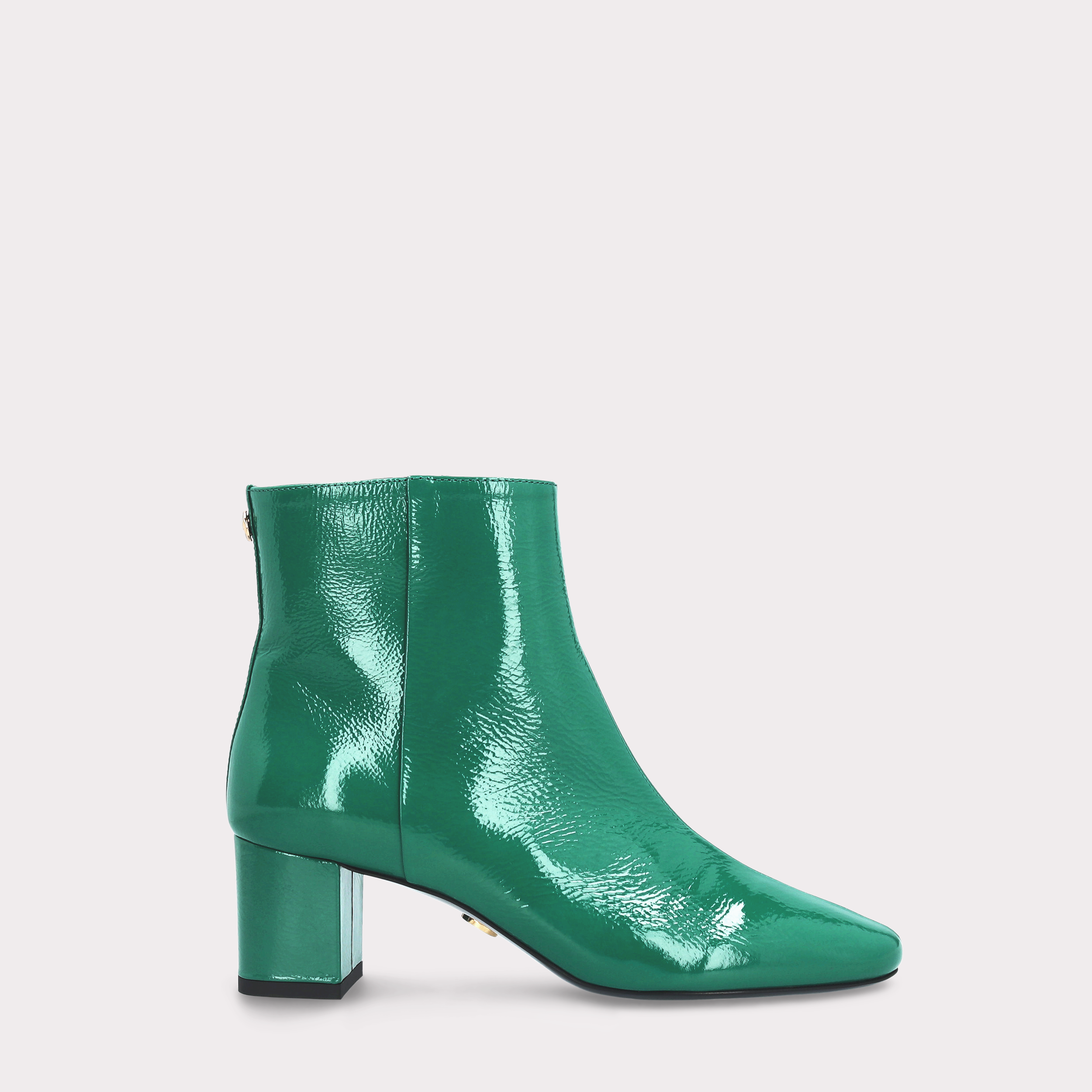 DEBBY GREEN CRUSHED PATENT LEATHER ANKLE BOOTS