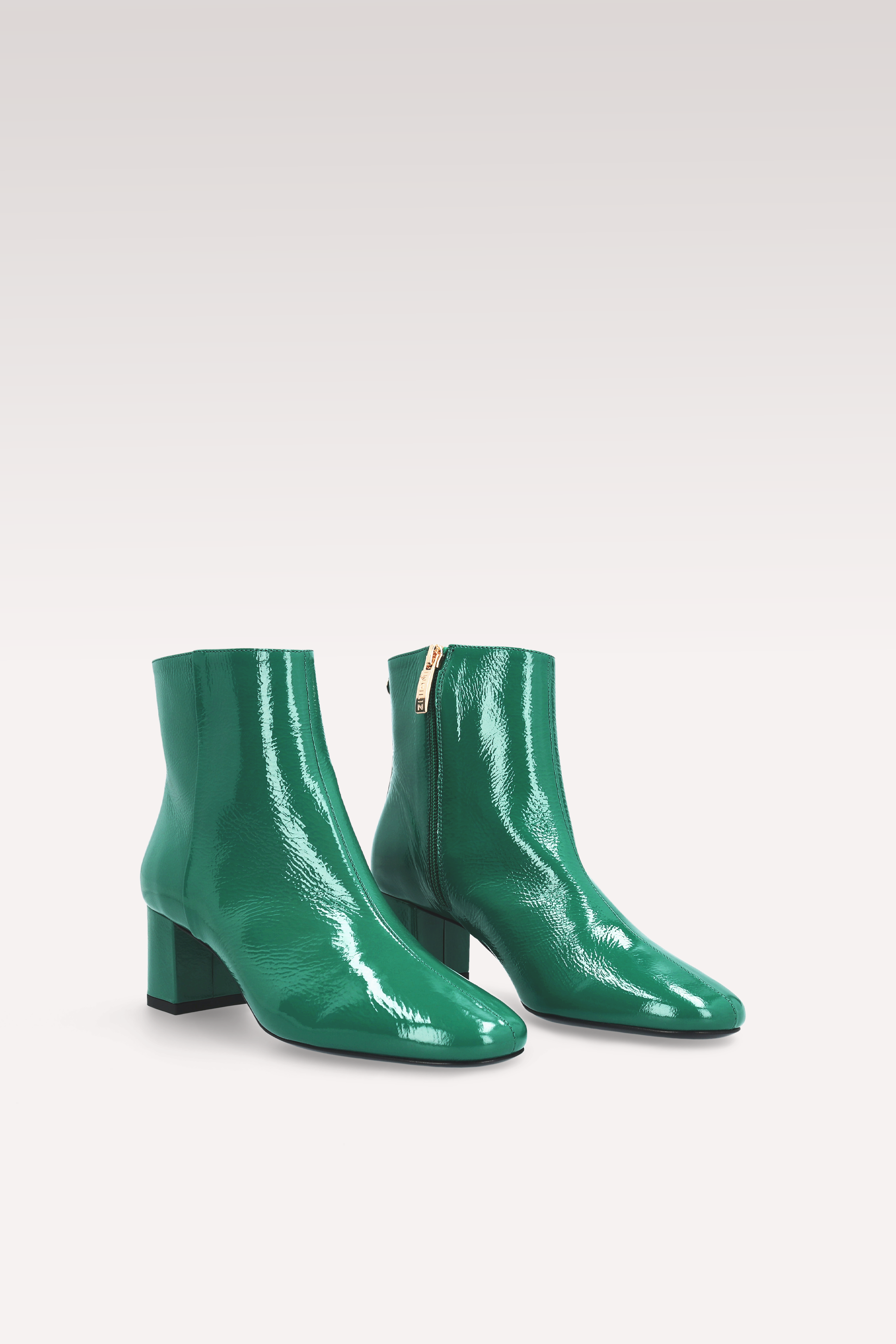 DELMA ZIP 02 GREEN CRUSHED PATENT LEATHER ANKLE BOOTS