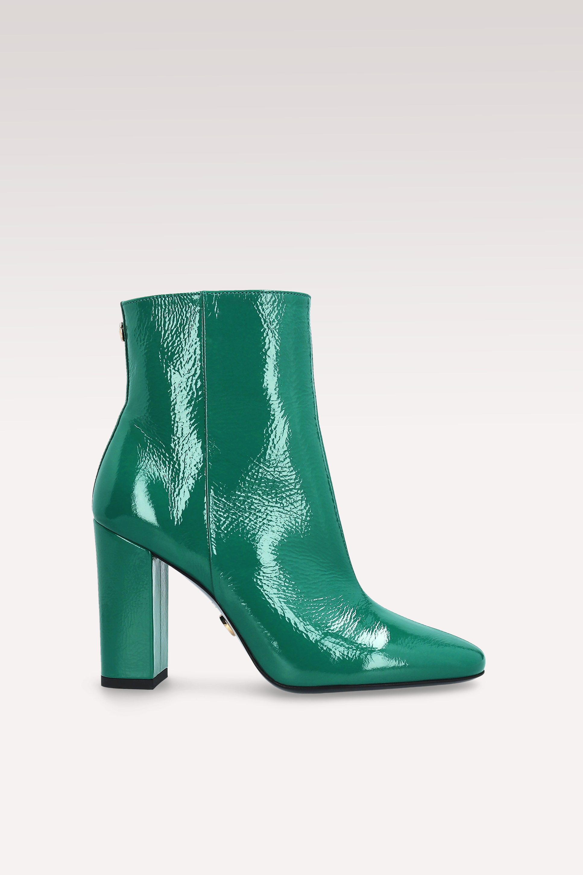 DELMA ZIP 02 GREEN CRUSHED PATENT LEATHER ANKLE BOOTS