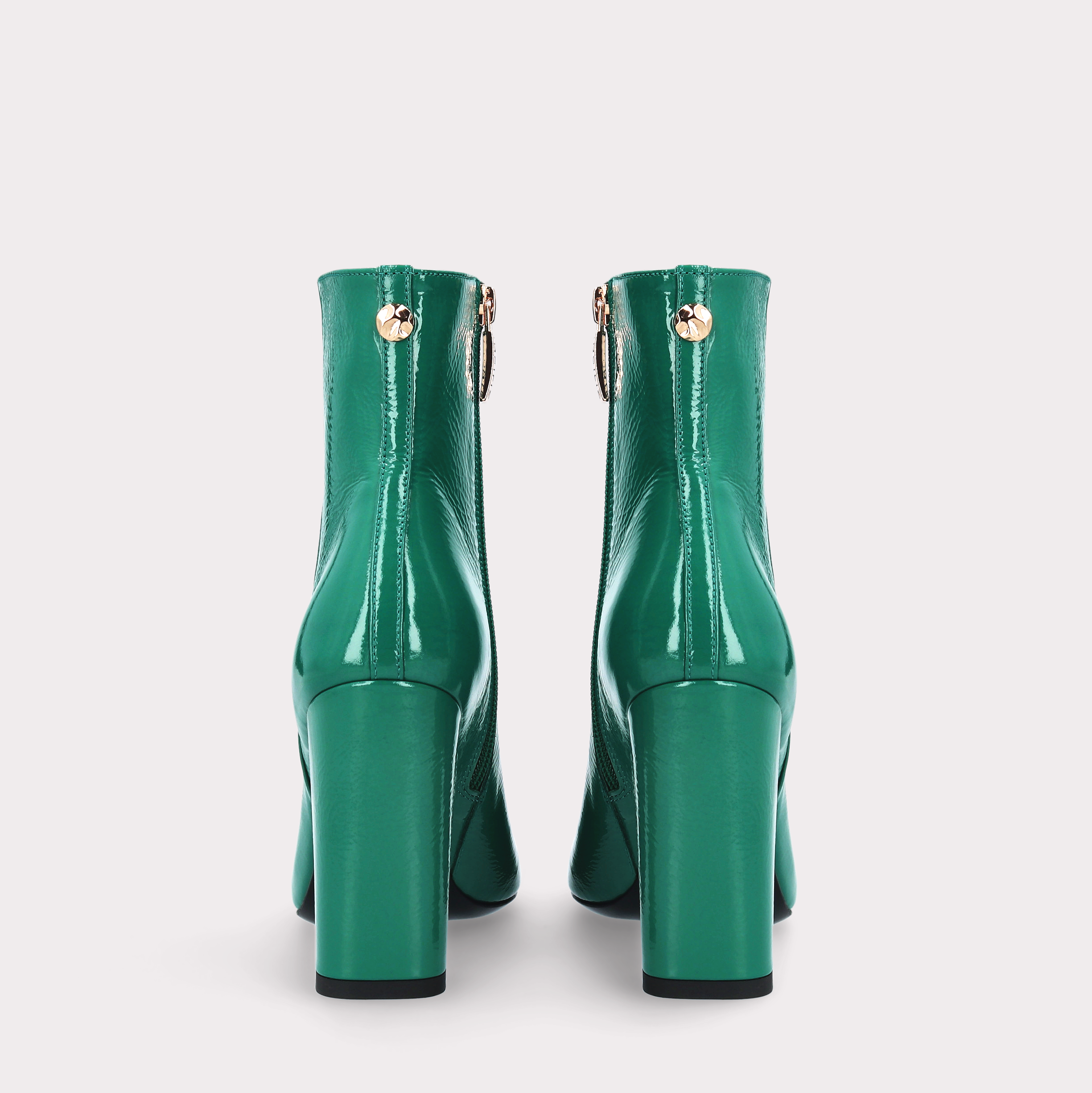 DELMA ZIP 02 GREEN CRUSHED PATENT LEATHER ANKLE BOOTS