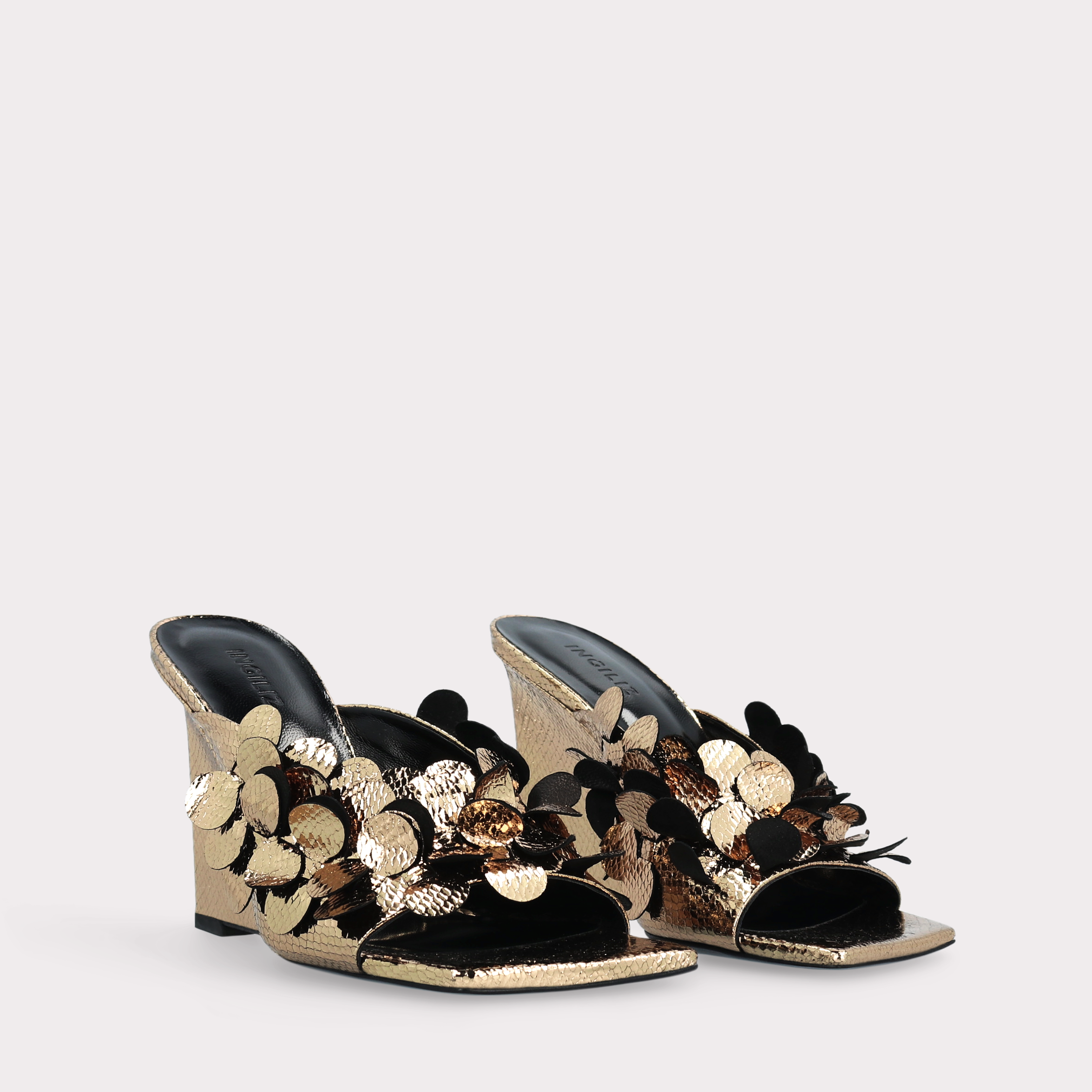 ZILLY 01 MINI VIPER MIRROR GOLD LEATHER MULES
