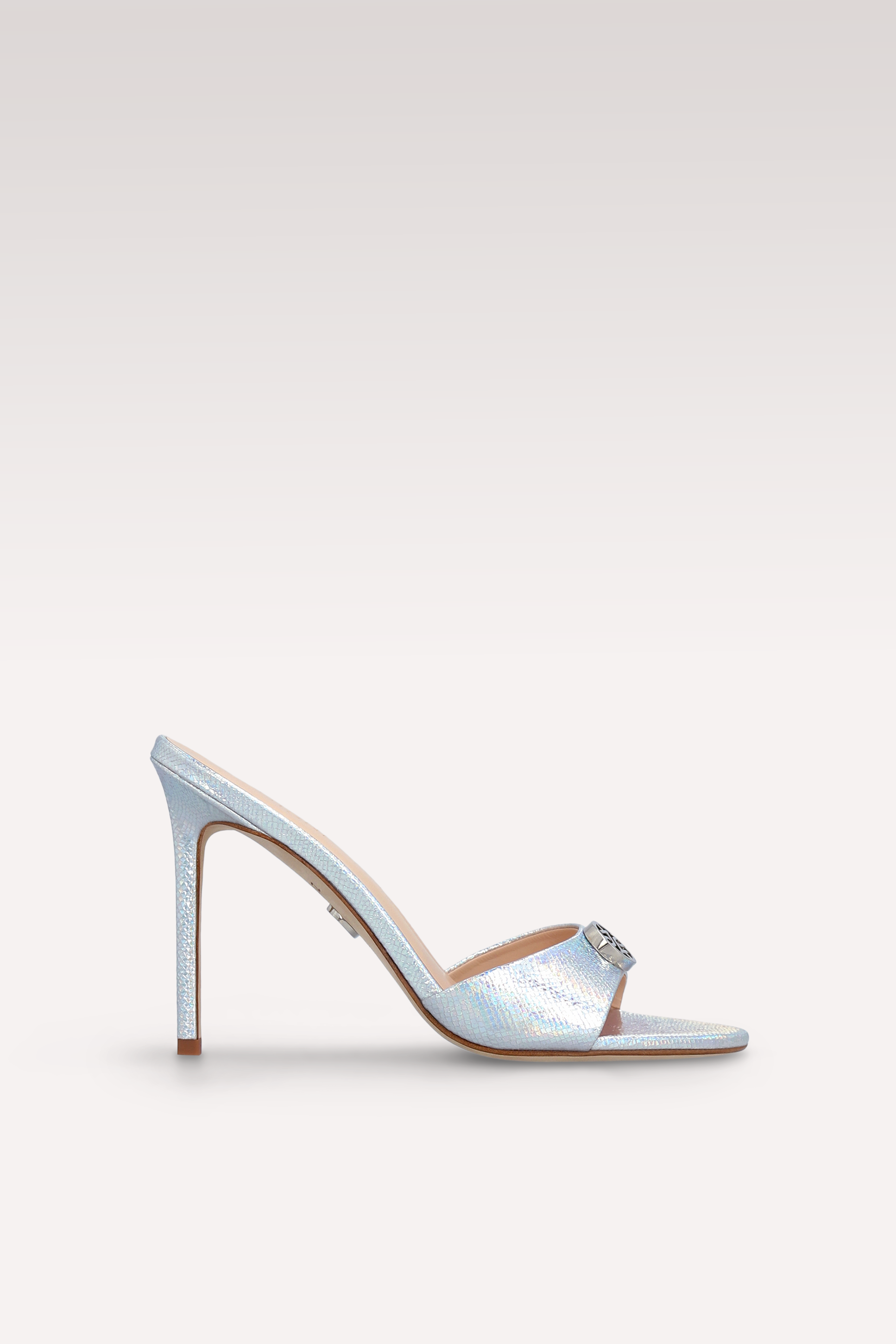 ATHENA 02 SILVER EMBOSSED LEATHER MULES