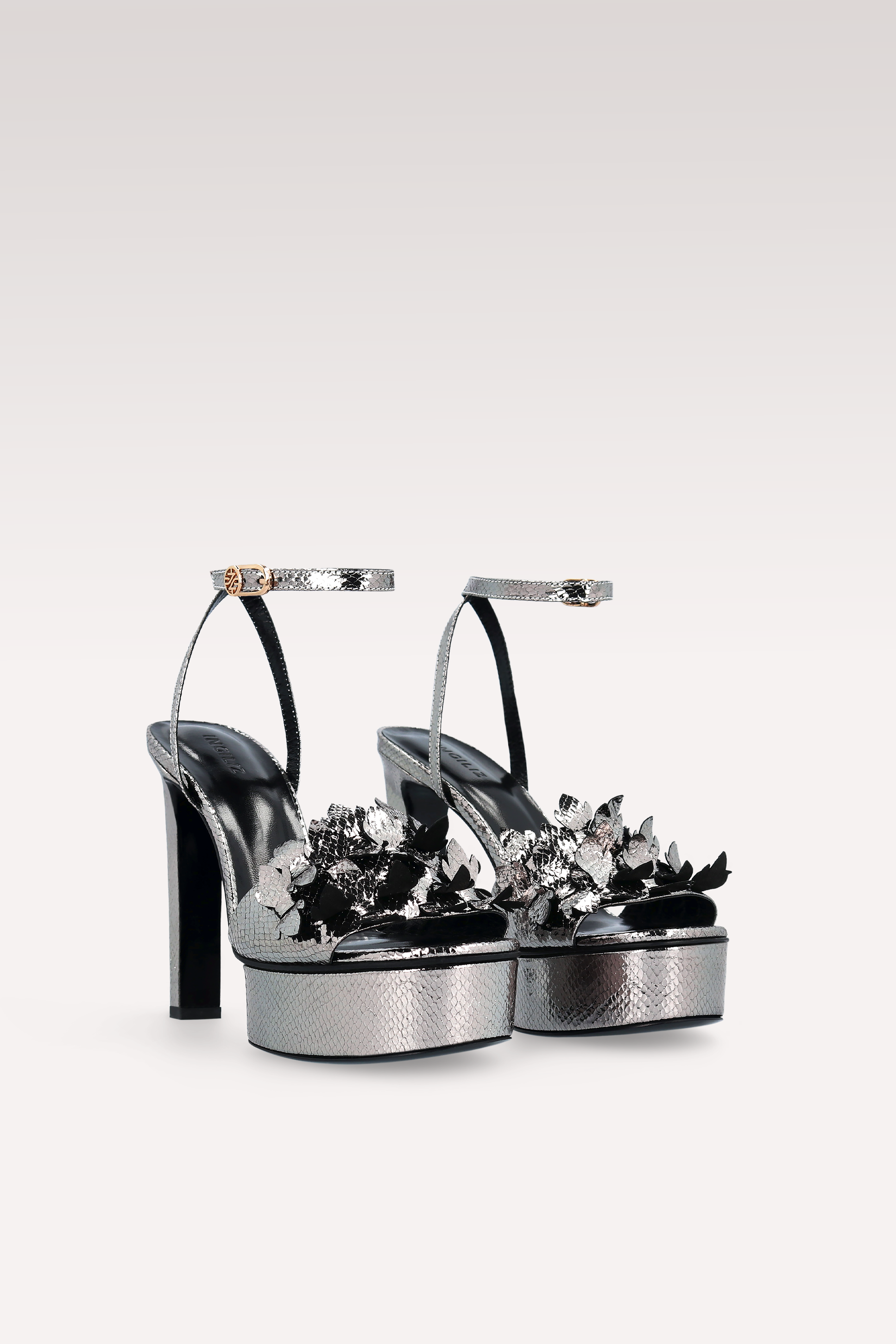 PATTY 02 VIPER MIRROR DARK SILVER LEATHER SANDALS