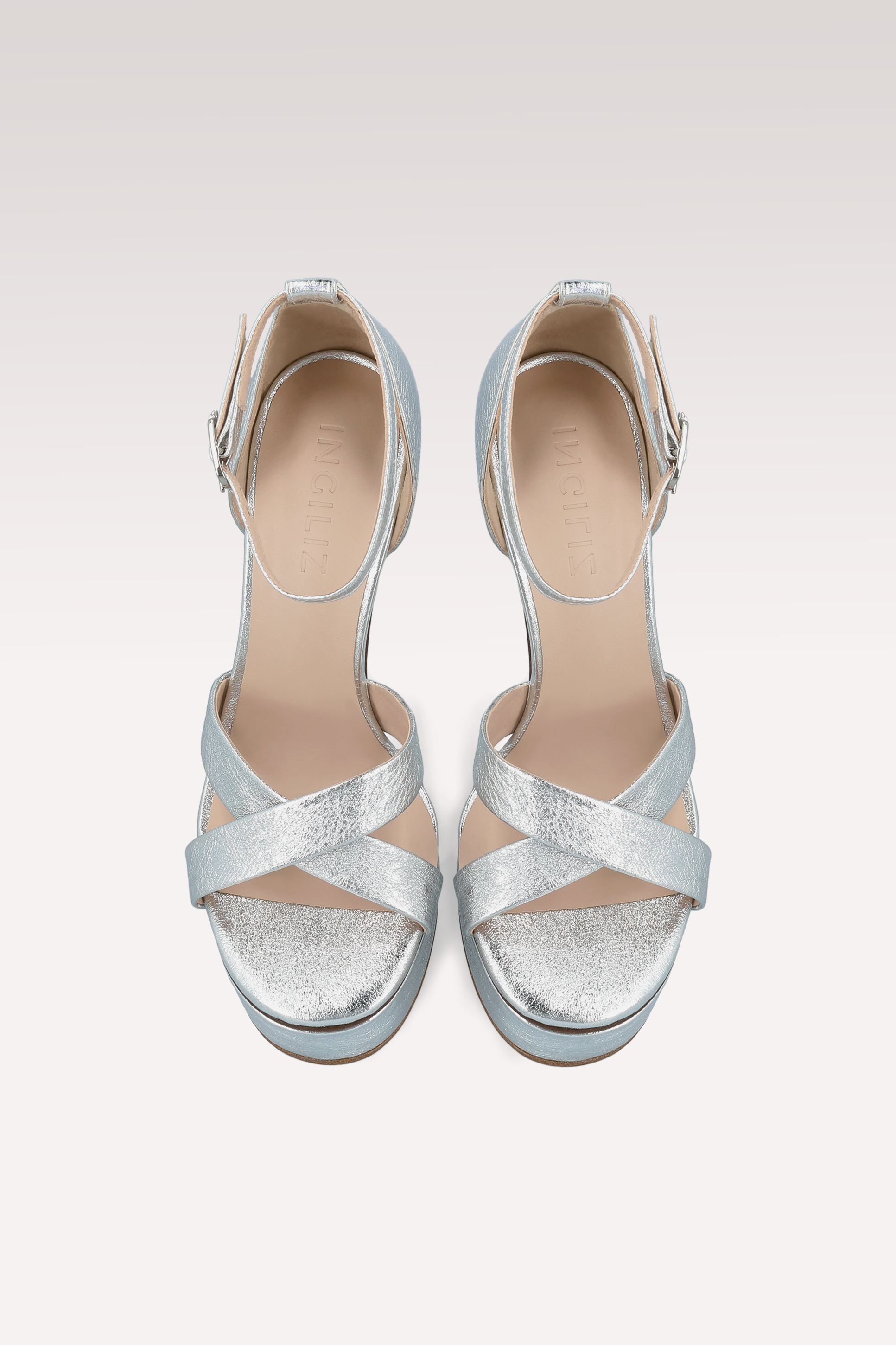 SANDALI PATTY 03 CON PLATEAU IN PELLE METALLIZZATA ARGENTO