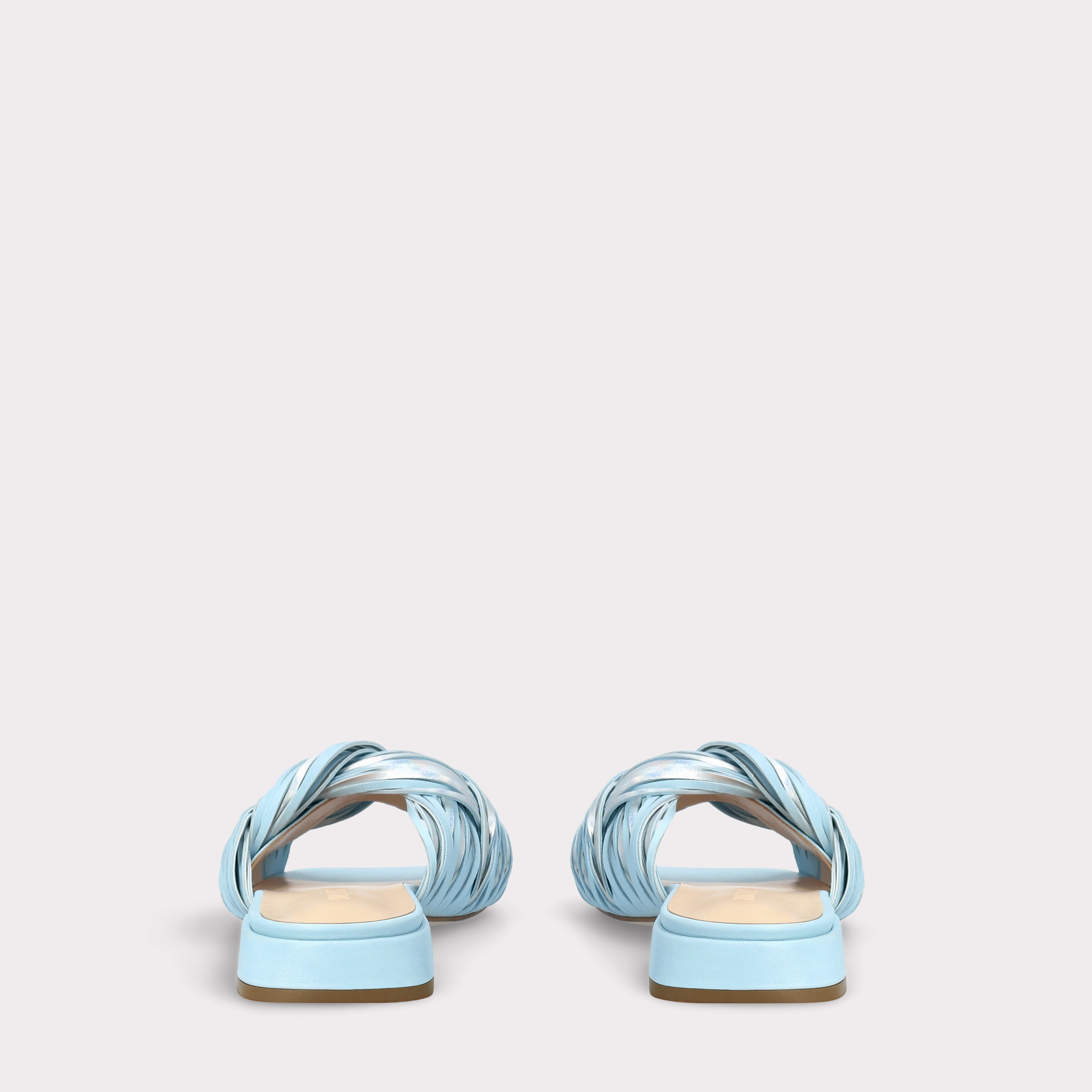 LEXI SKY BLUE NAPPA AND SILVER METALLIC LEATHER MULES