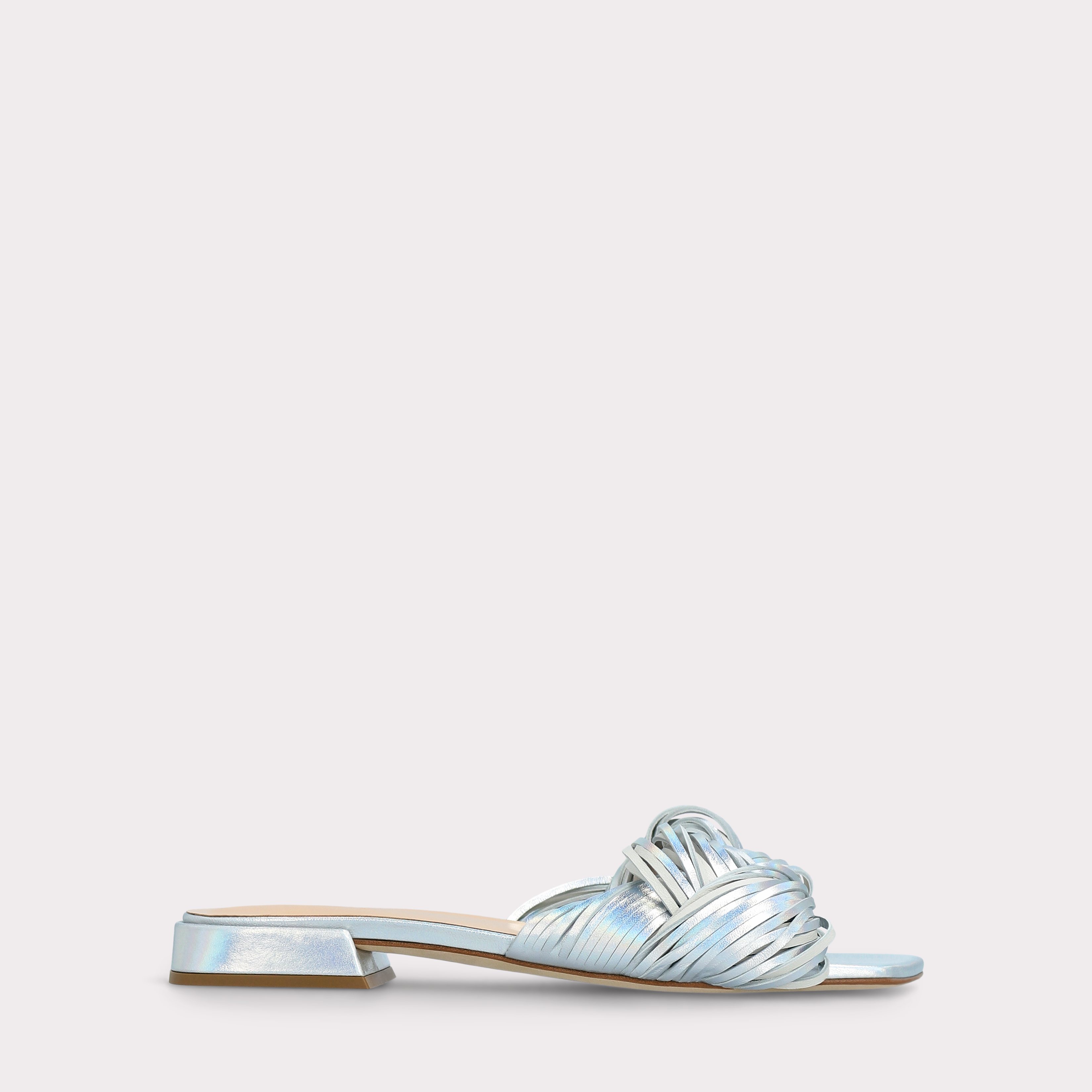 LEXI SILVER AND WHITE LEATHER MULES