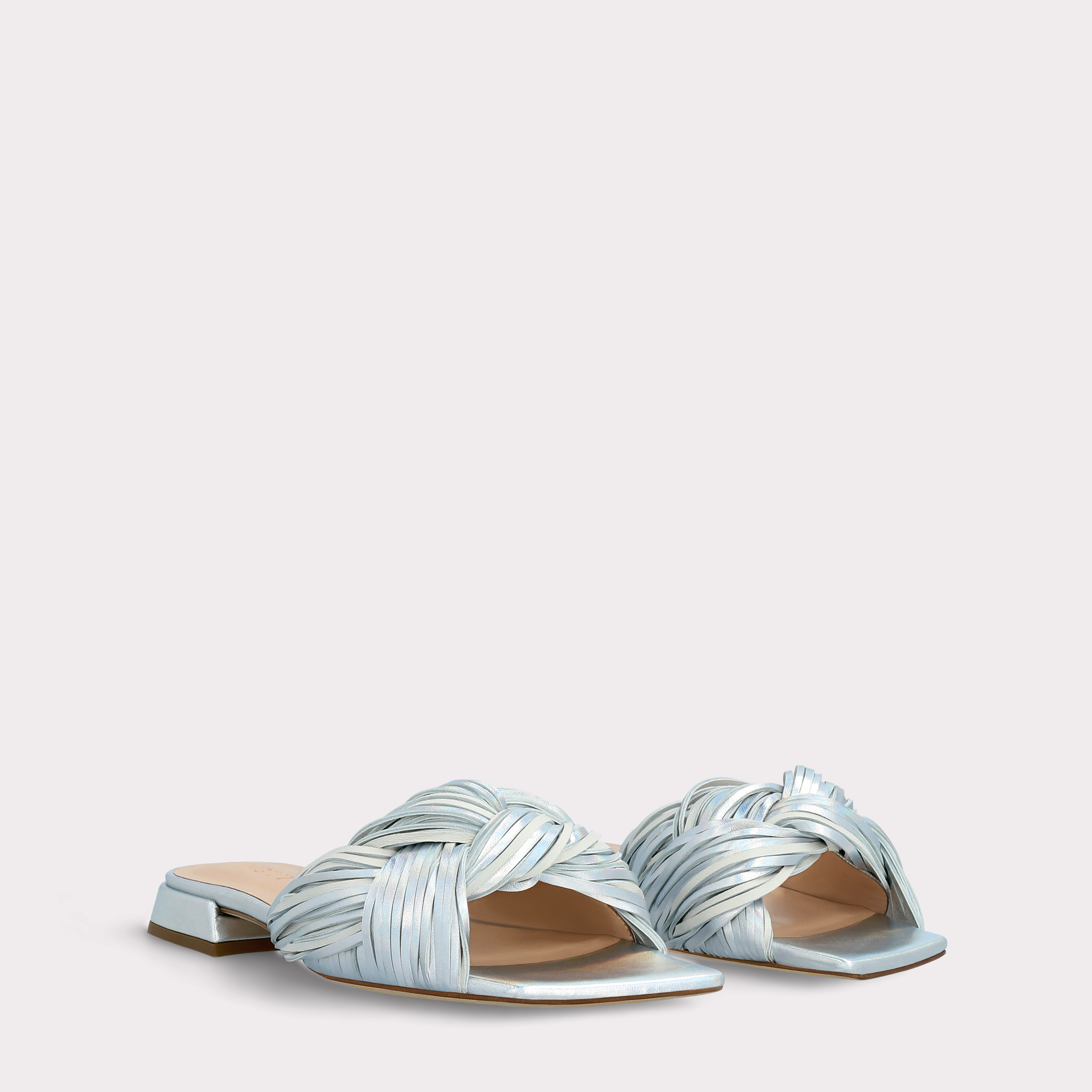 LEXI SILVER AND WHITE LEATHER MULES