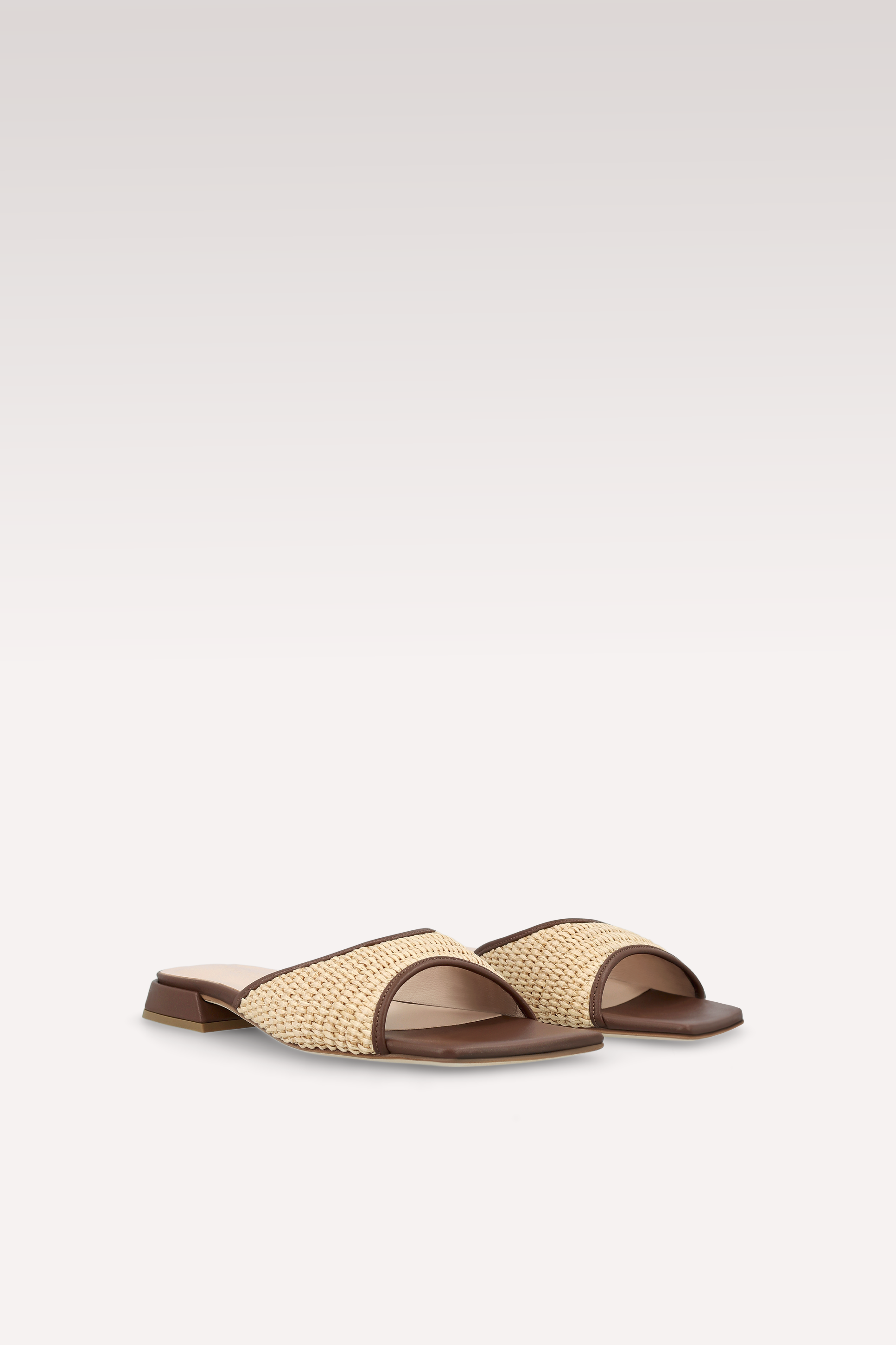 REYA CHOCOLATE BROWN LEATHER AND
RAFFIA MULE