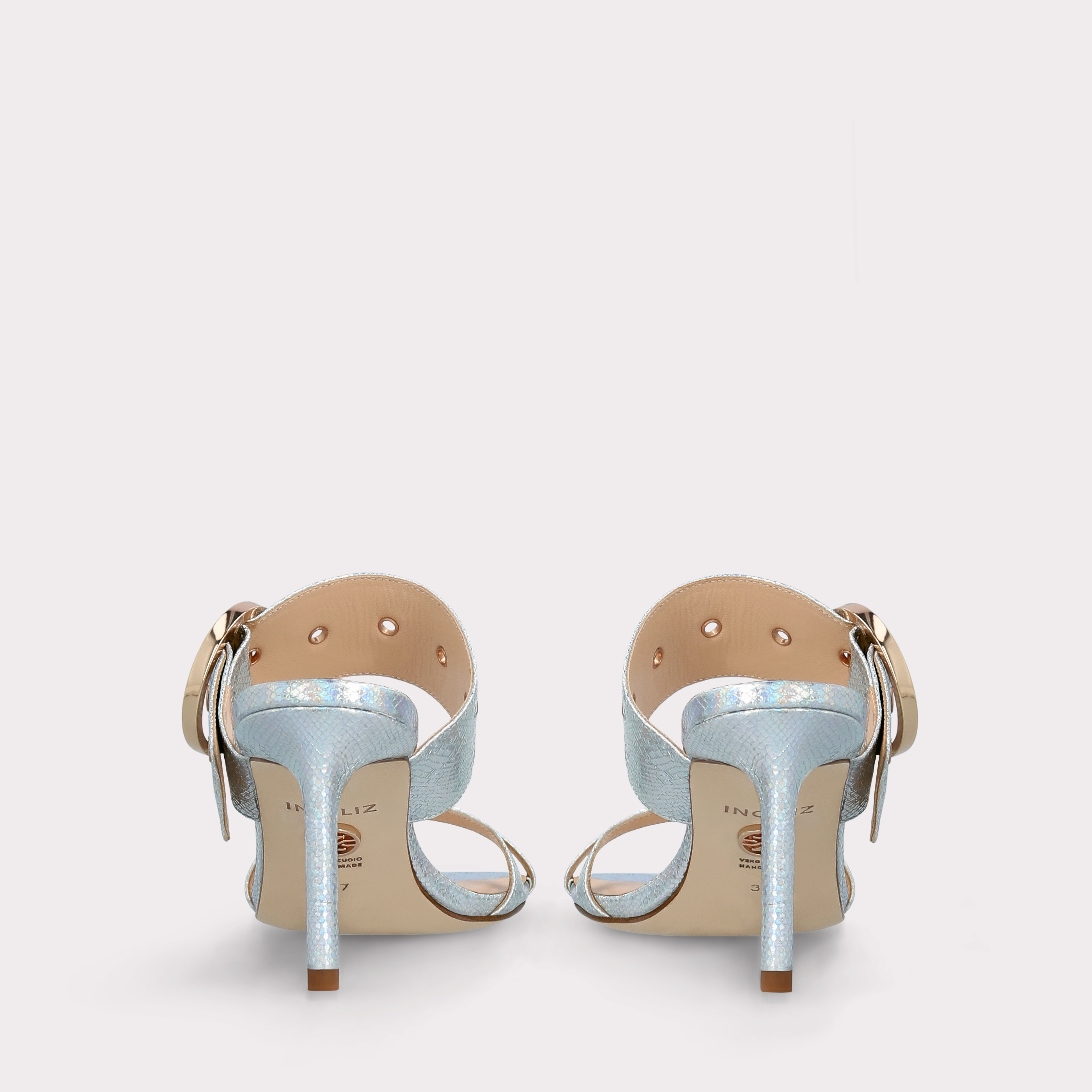 ARIANA SILVER EMBOSSED LEATHER MULES