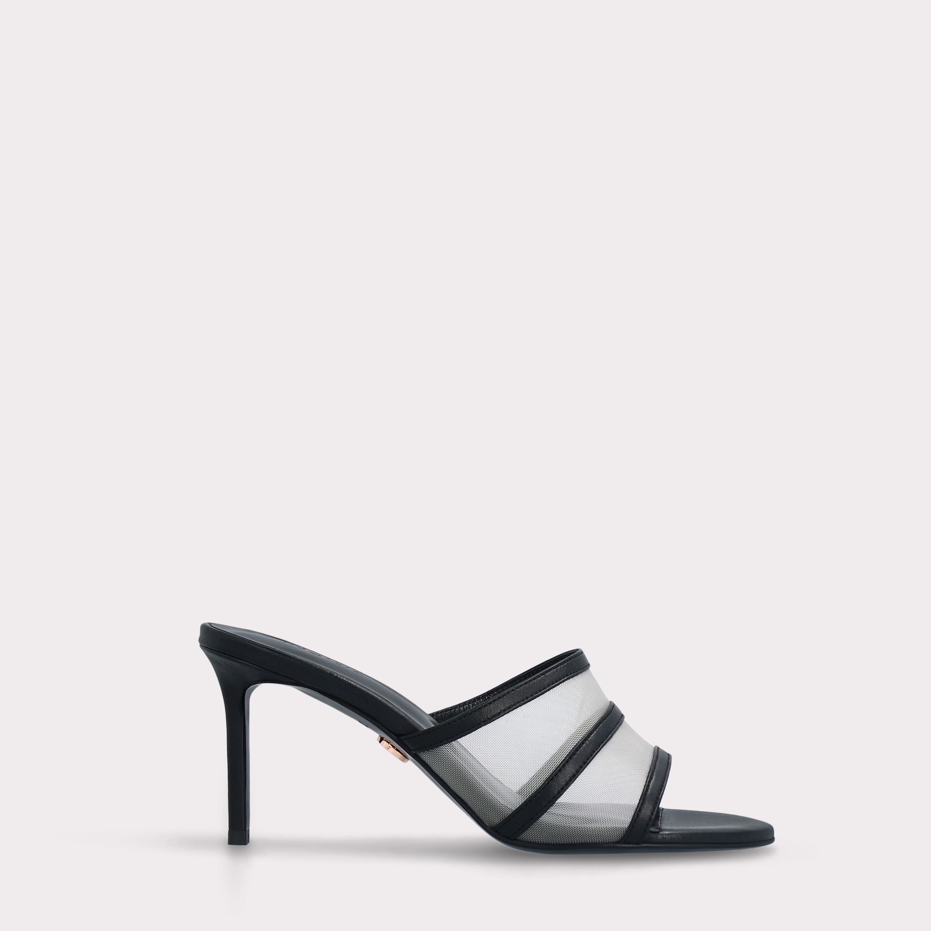 ADELINE BLACK LEATHER AND WHITE MESH MULES