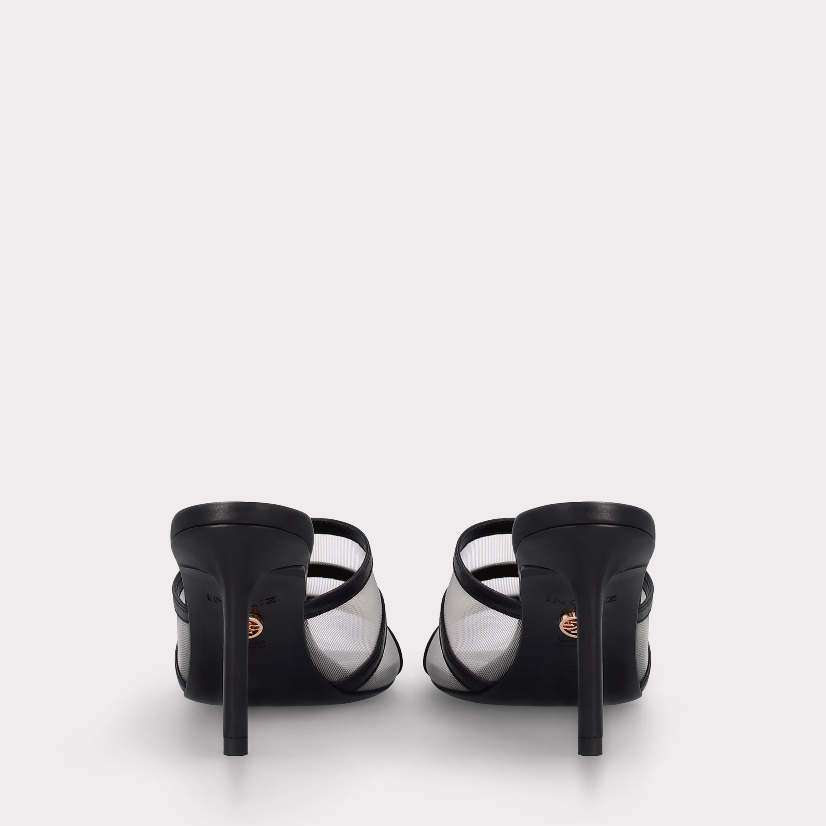 ADELINE BLACK LEATHER AND WHITE MESH MULES