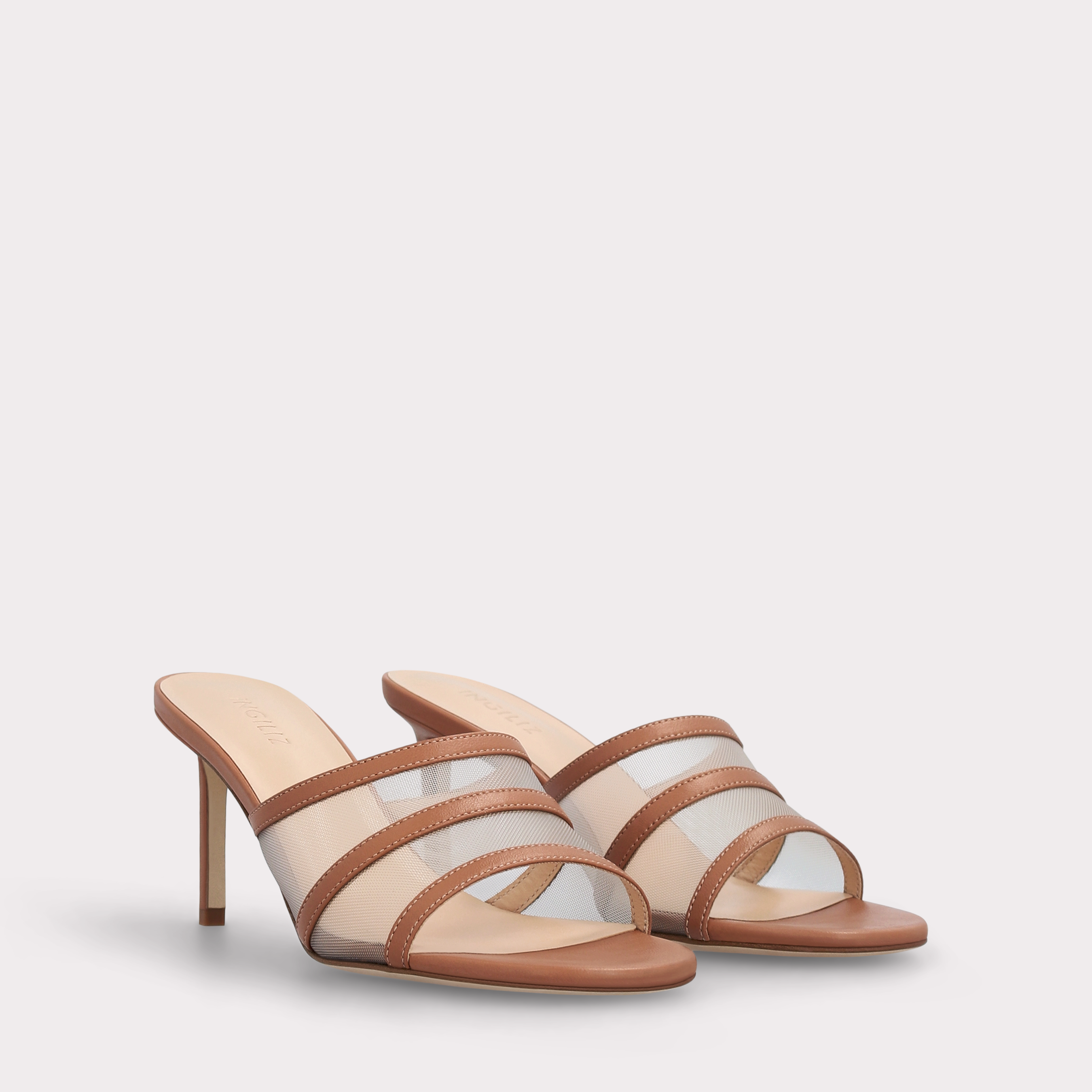 ADELINE BROWN LEATHER AND MESH MULES