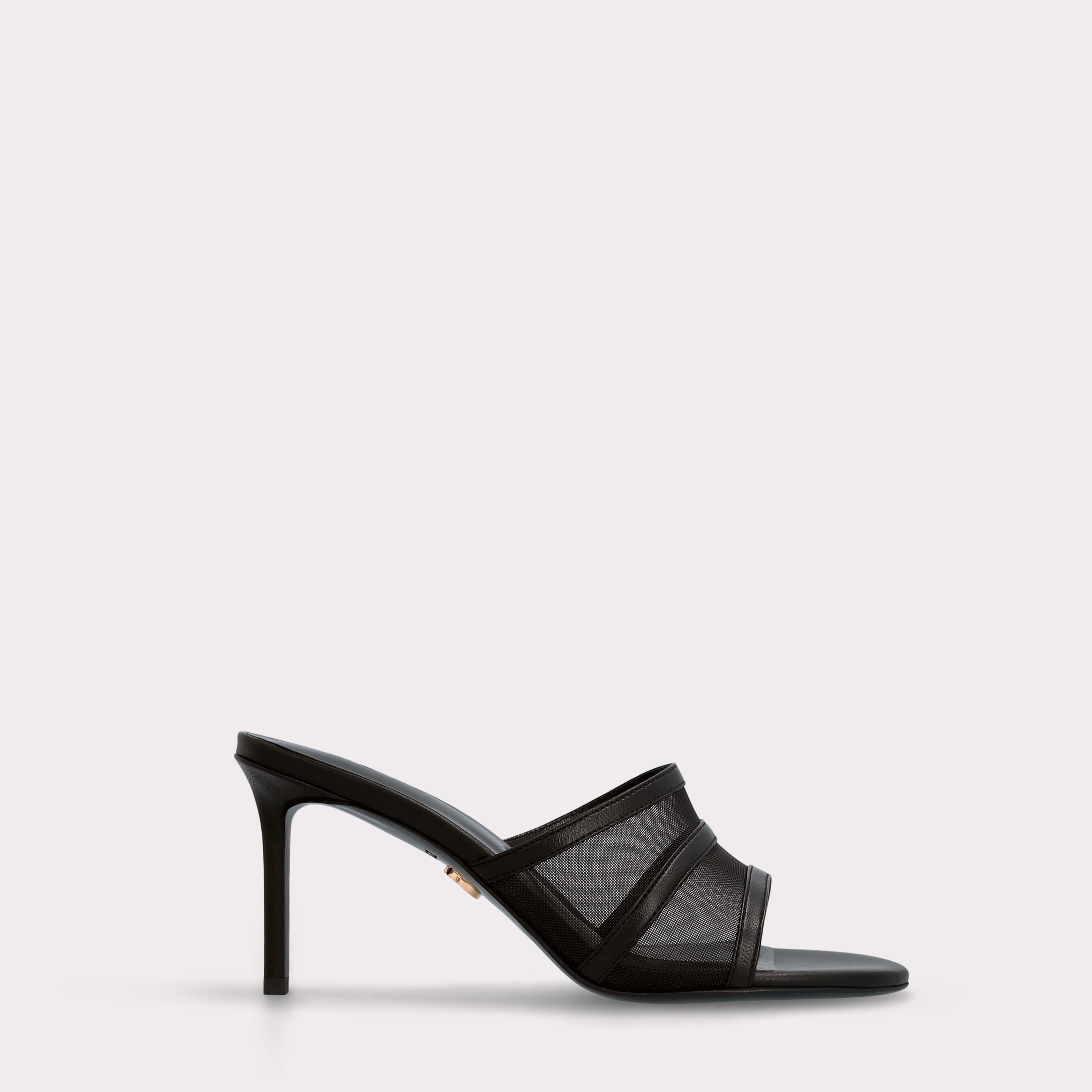 ADELINE BLACK LEATHER AND BLACK MESH MULES