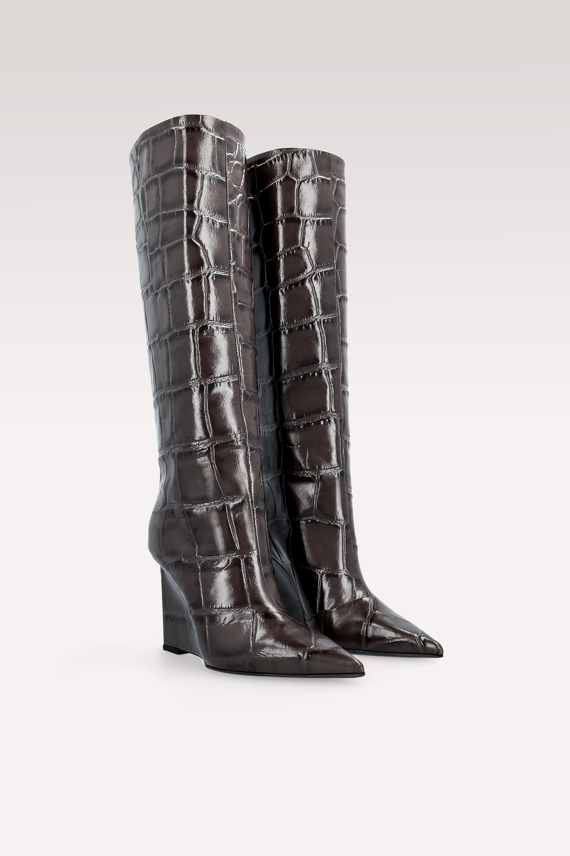 ZEUDI 02 BROWN COCCO EMBOSSED LEATHER BOOTS