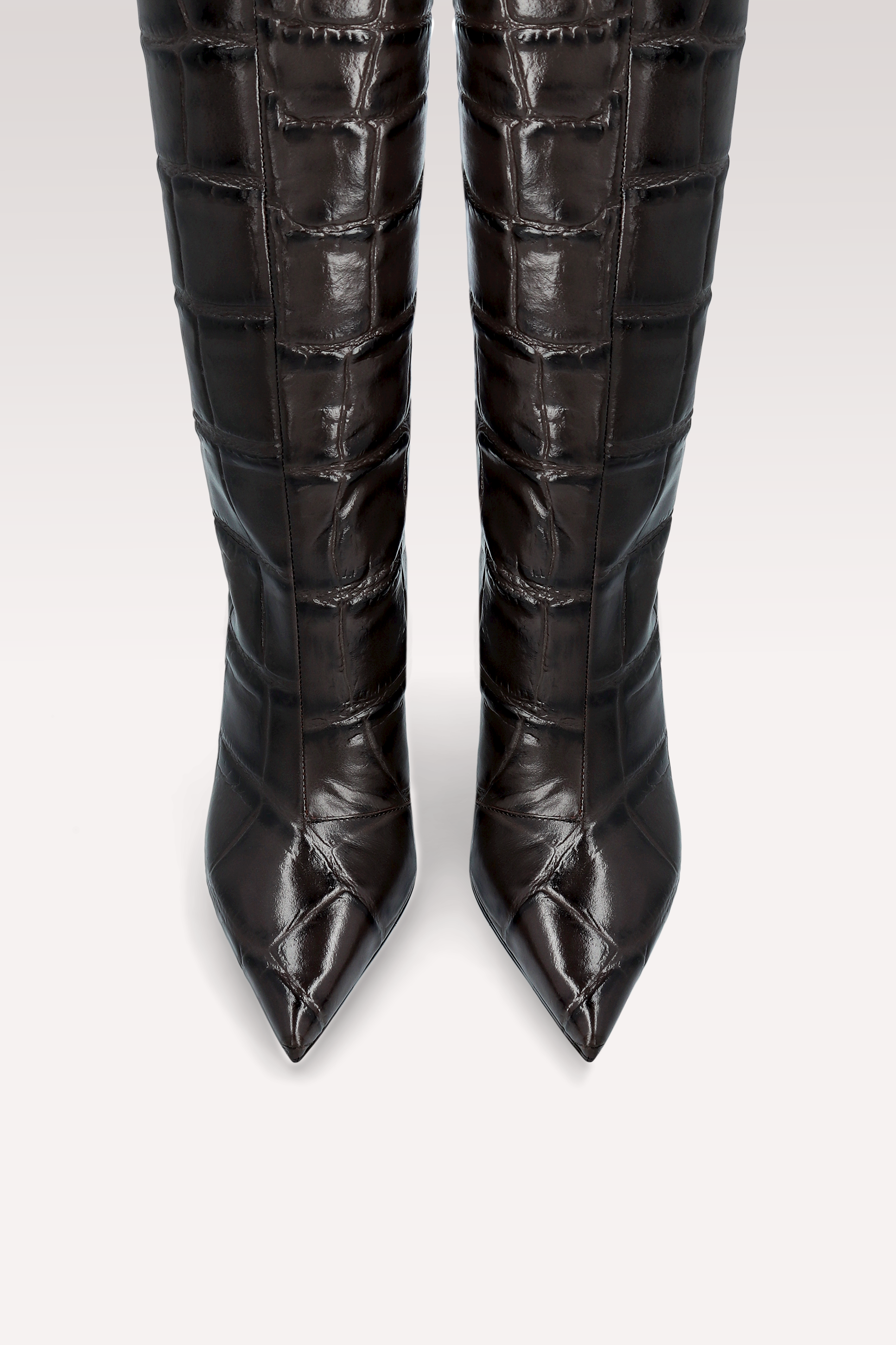 ZEUDI 02 BROWN COCCO EMBOSSED LEATHER BOOTS AND DALIA SHOULDER BAG