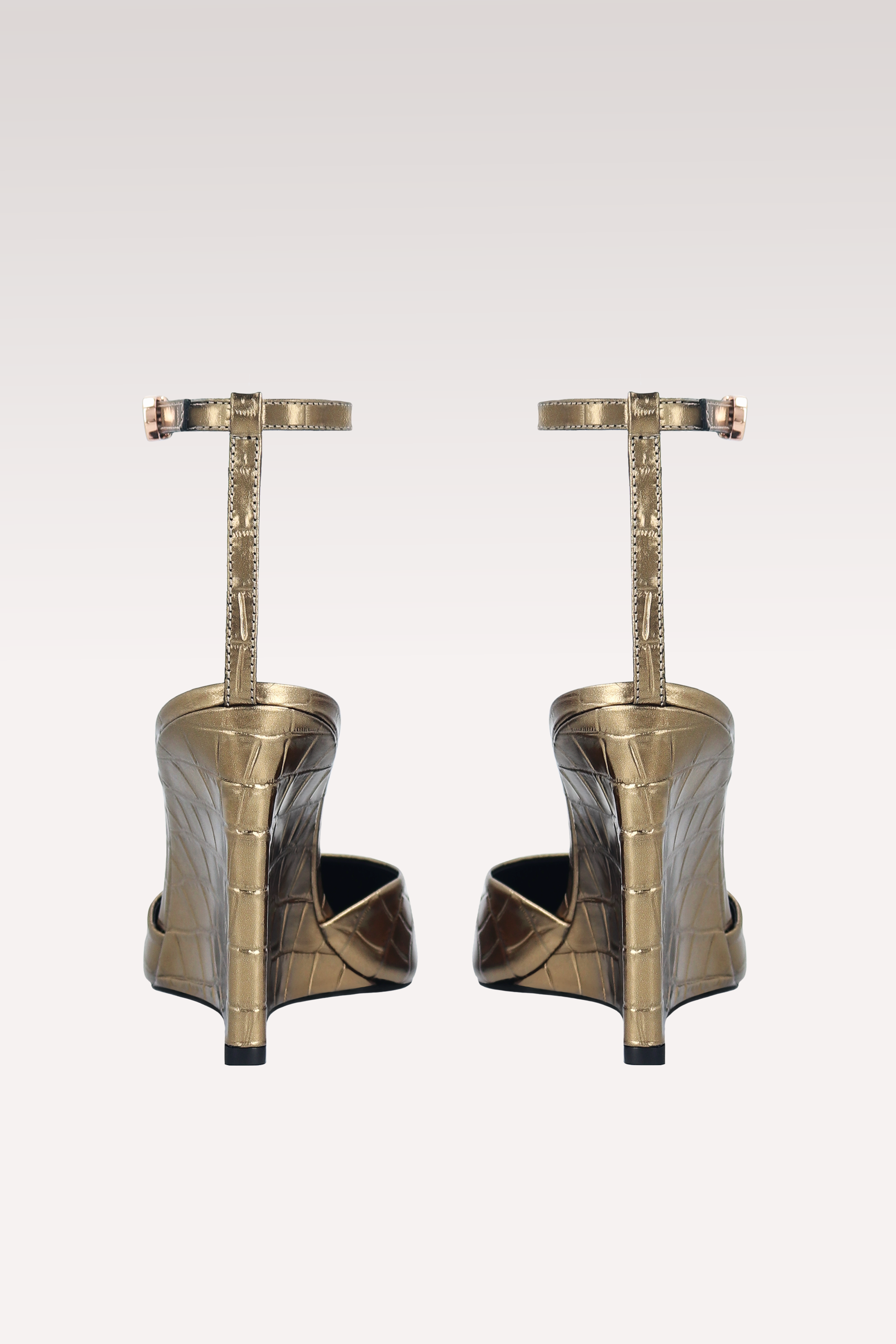 MONA BRONZE CROCO EMBOSSED LEATHER SANDALS