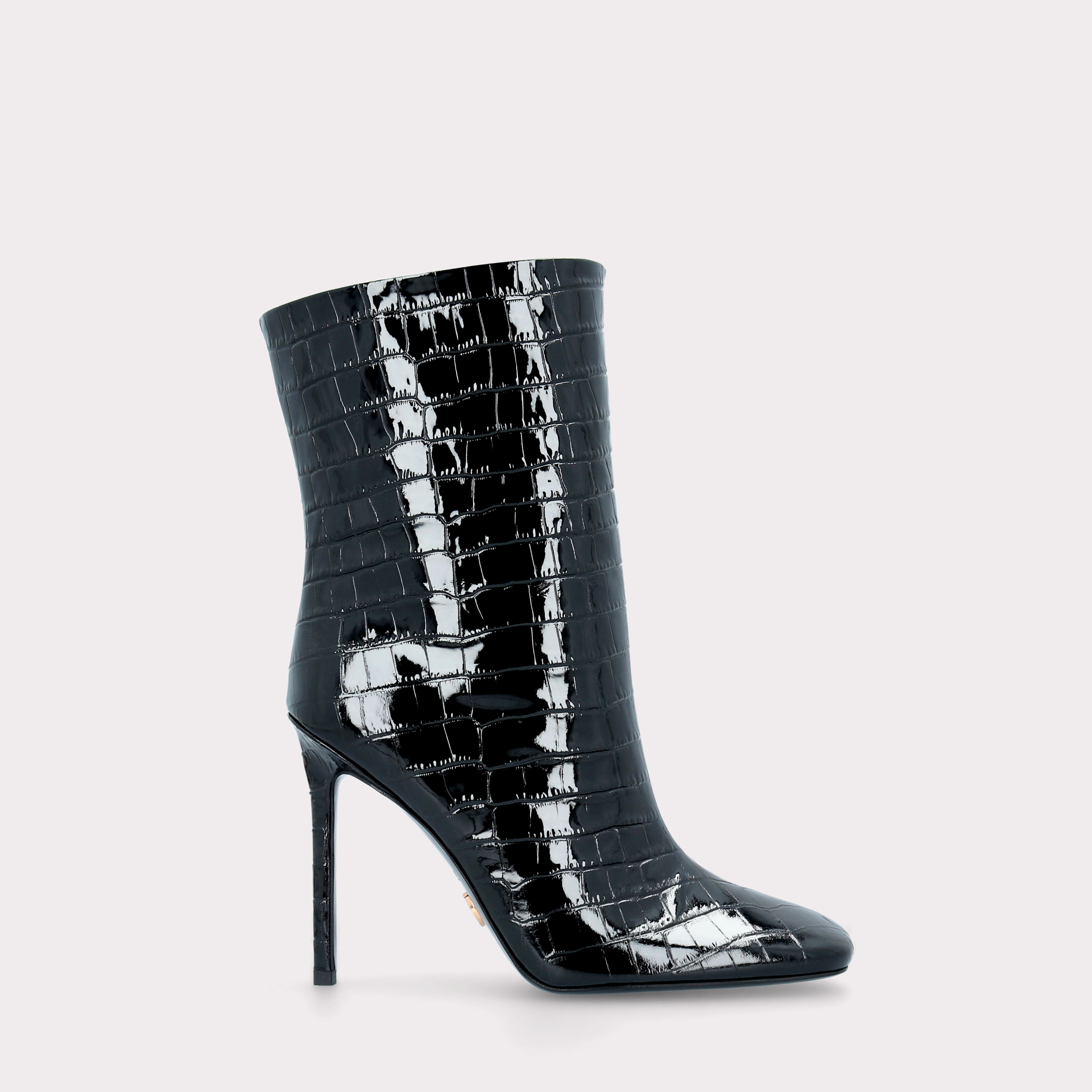 GINEVRA 01 BLACK PATENT CROCO EMBOSSED LEATHER ANKLE BOOTS