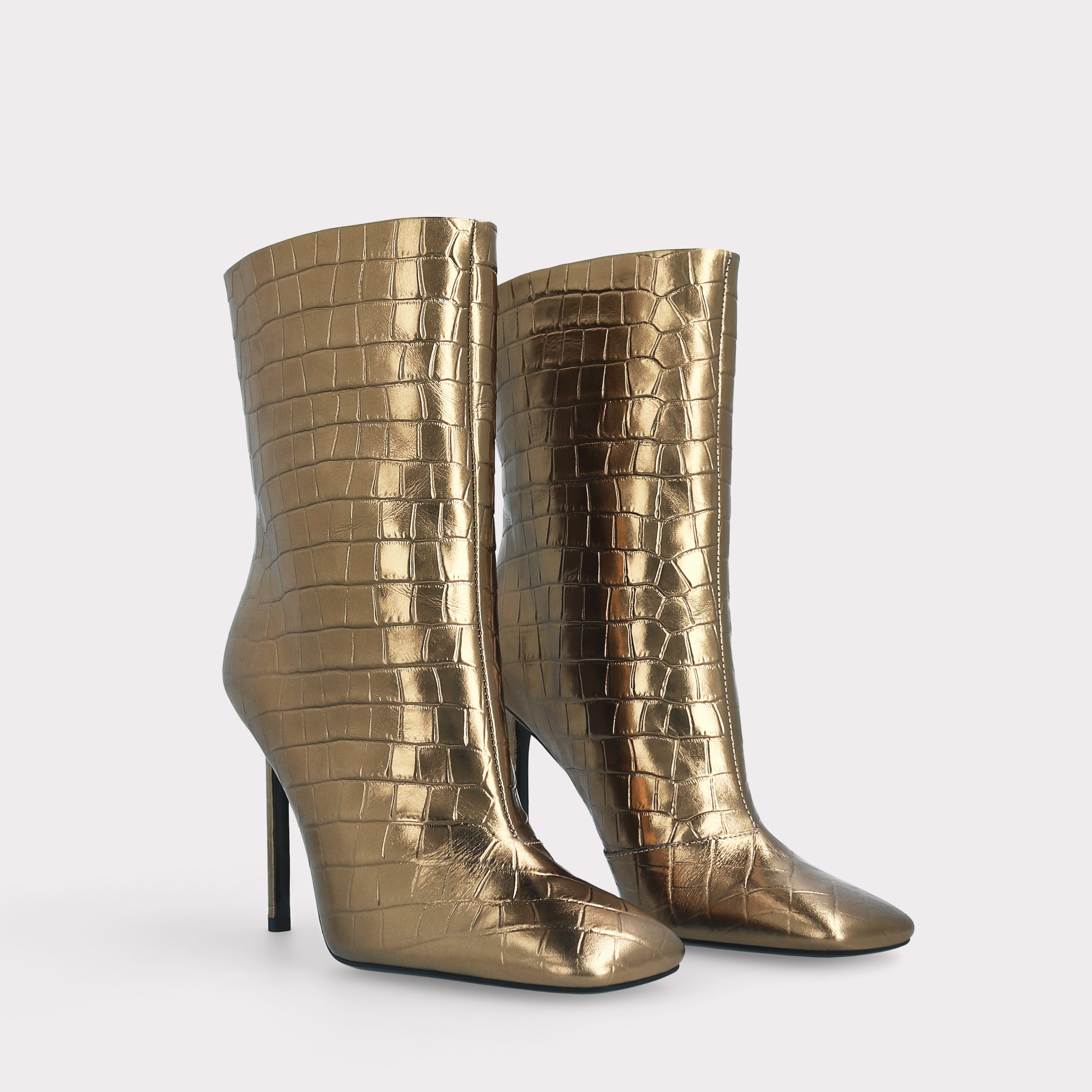 GINEVRA 01 BRONZE CROCO EMBOSSED LEATHER ANKLE BOOTS