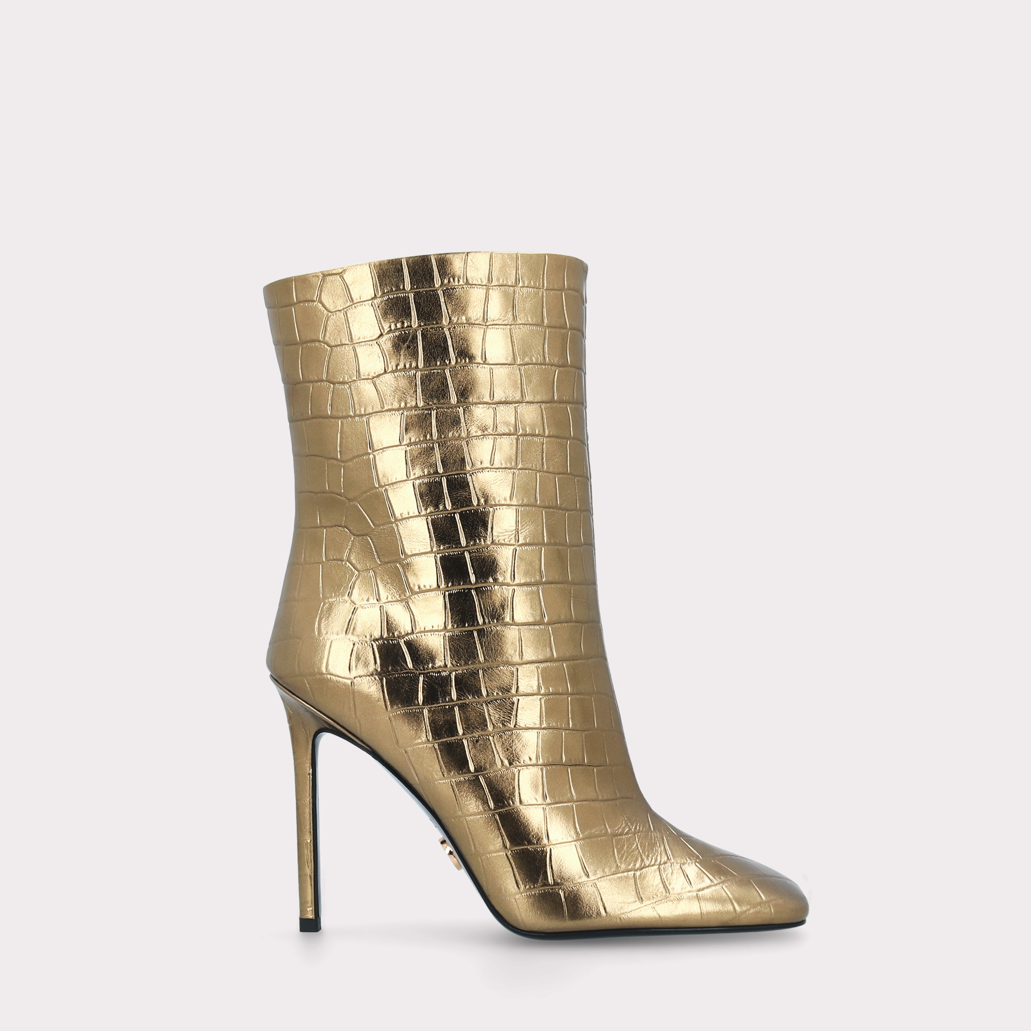 GINEVRA 01 BRONZE CROCO EMBOSSED LEATHER ANKLE BOOTS