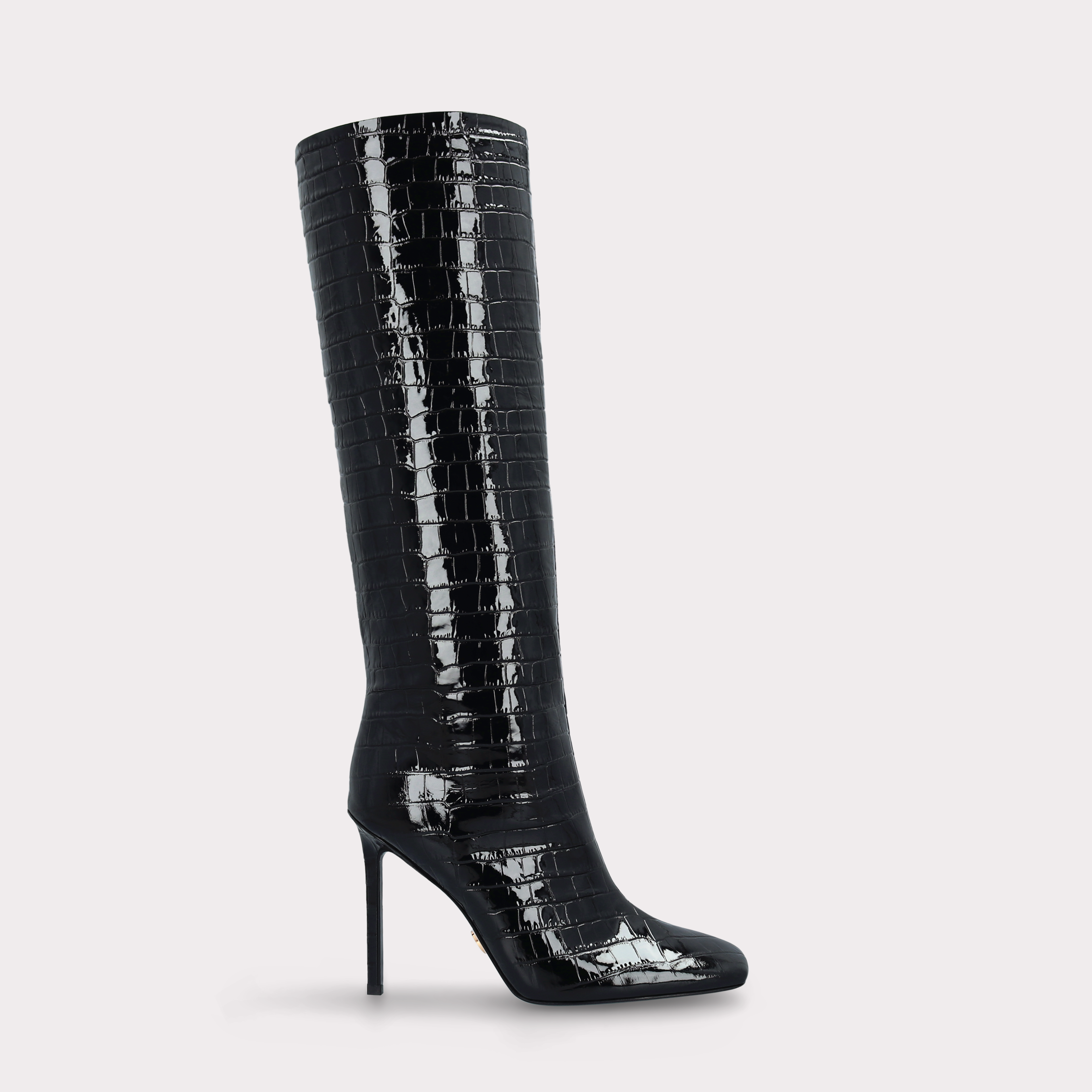 GINEVRA 02 BLACK PATENT CROCO EMBOSSED LEATHER BOOTS