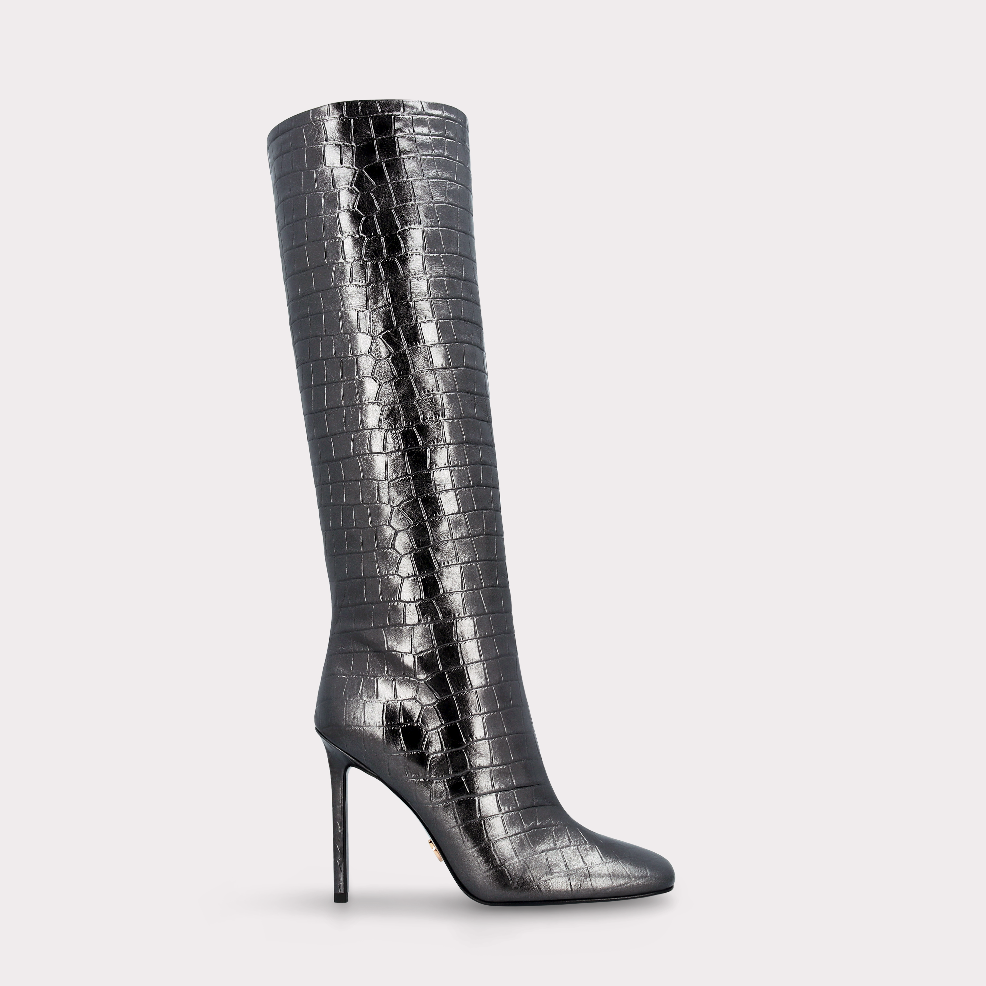 GINEVRA 02 GUNMETAL COLOR CROCO EMBOSSED LEATHER BOOTS