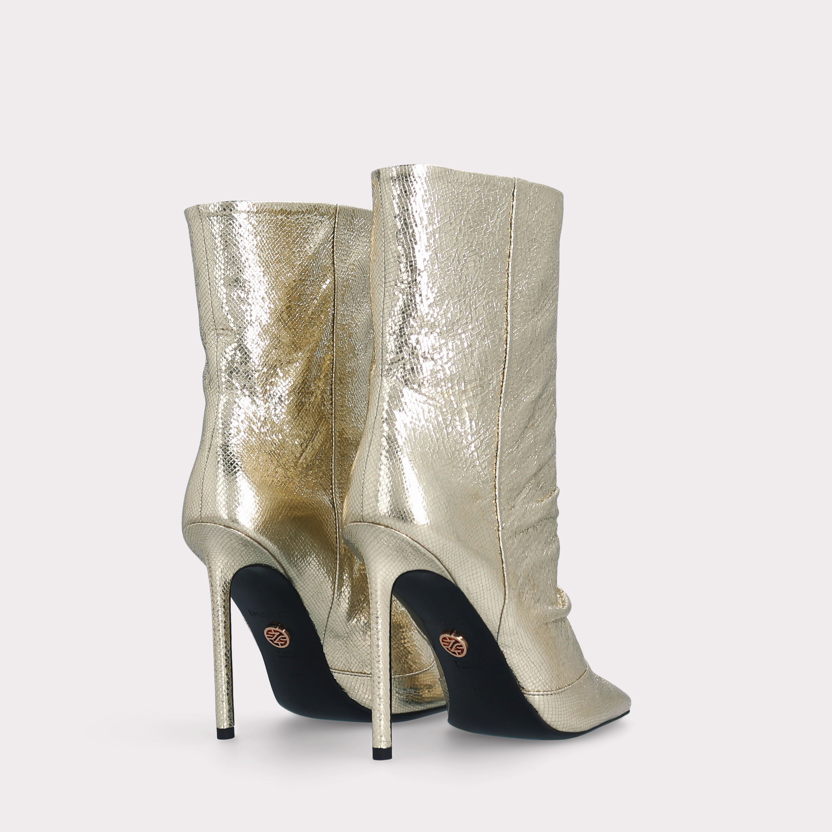 GINEVRA 03 LIGH GOLD CRASH VIPER MIRROR EMBOSSED LEATHER ANKLE BOOTS