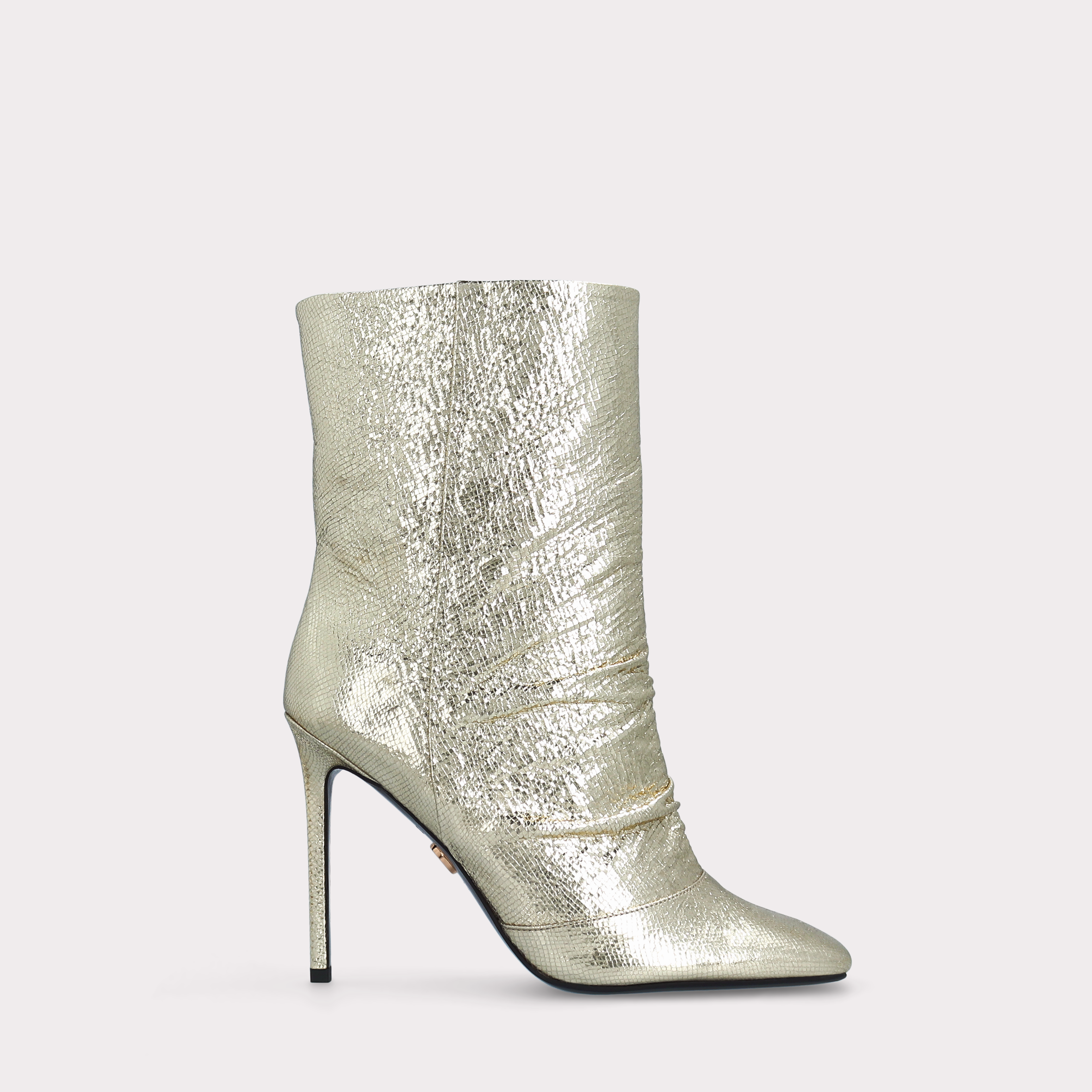 GINEVRA 03 LIGH GOLD CRASH VIPER MIRROR EMBOSSED LEATHER ANKLE BOOTS