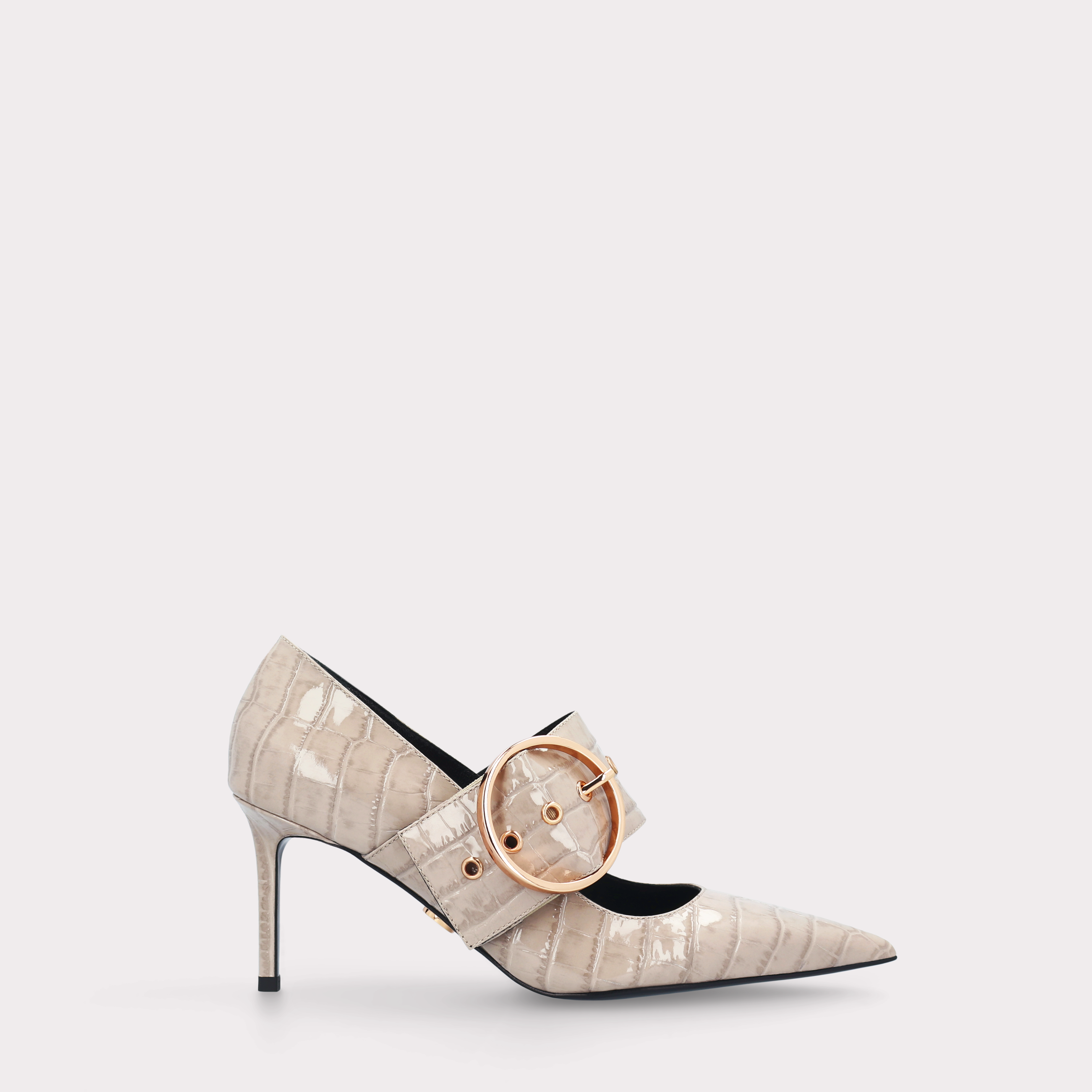 MIA 05 BEIGE PATENT CROCO EMBOSSED LEATHER PUMPS