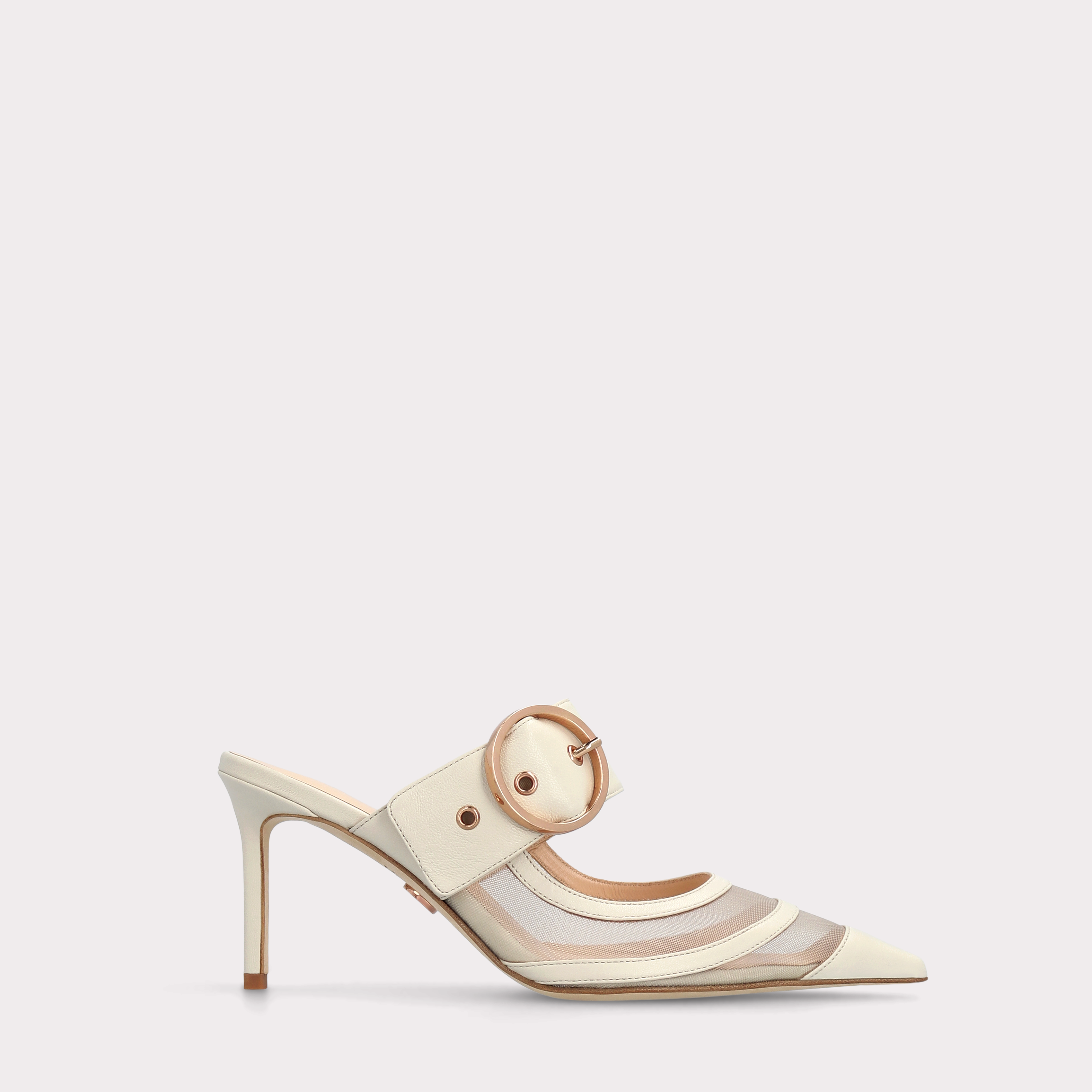 SELENA BEIGE LEATHER AND MESH MULES