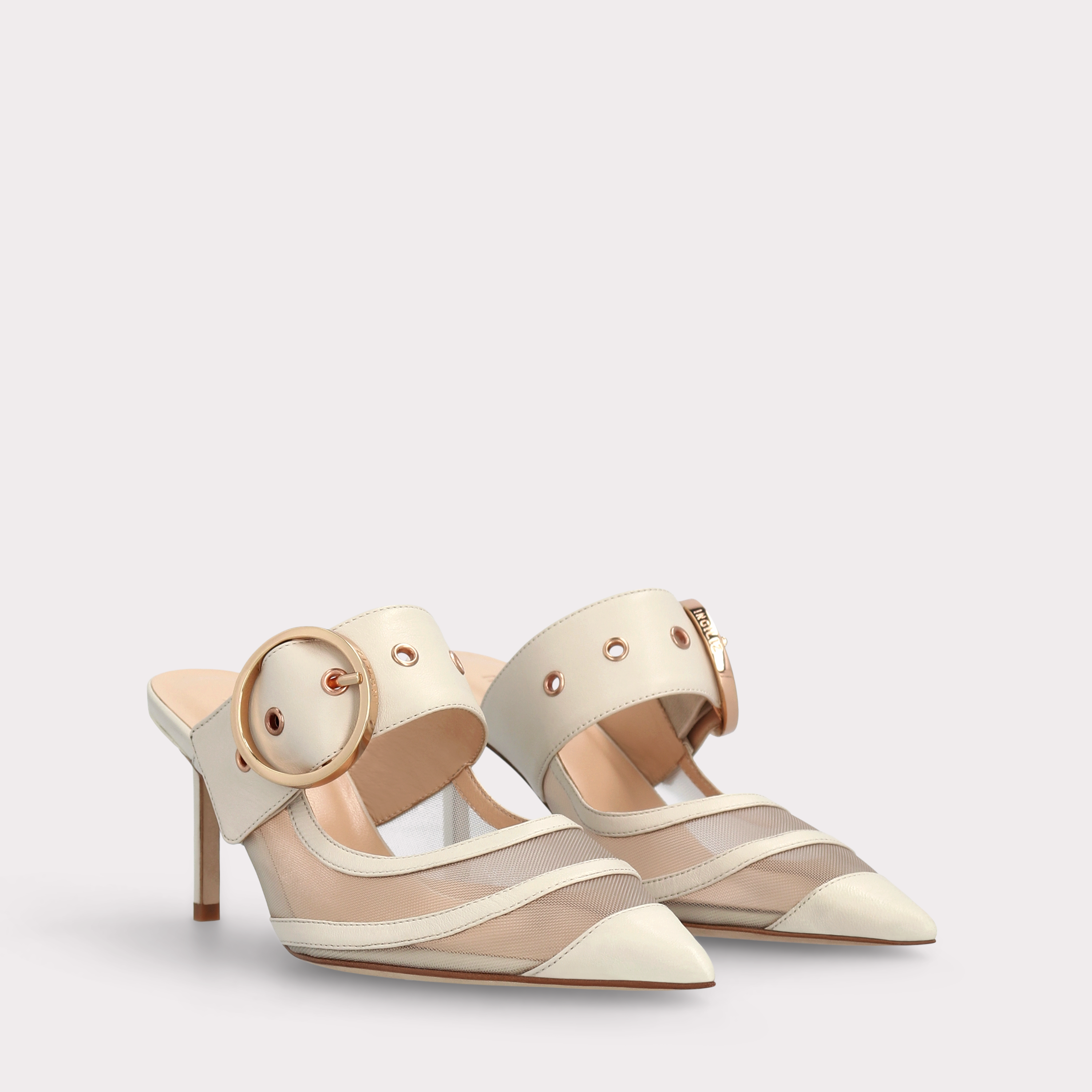 SELENA BEIGE LEATHER AND MESH MULES