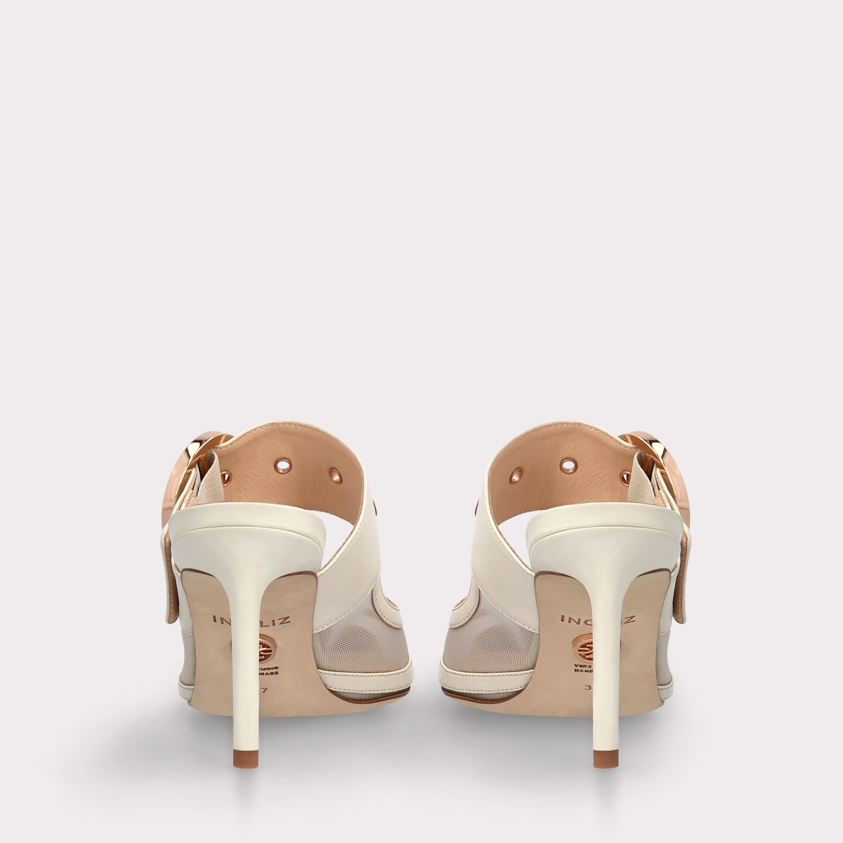 SELENA BEIGE LEATHER AND MESH MULES