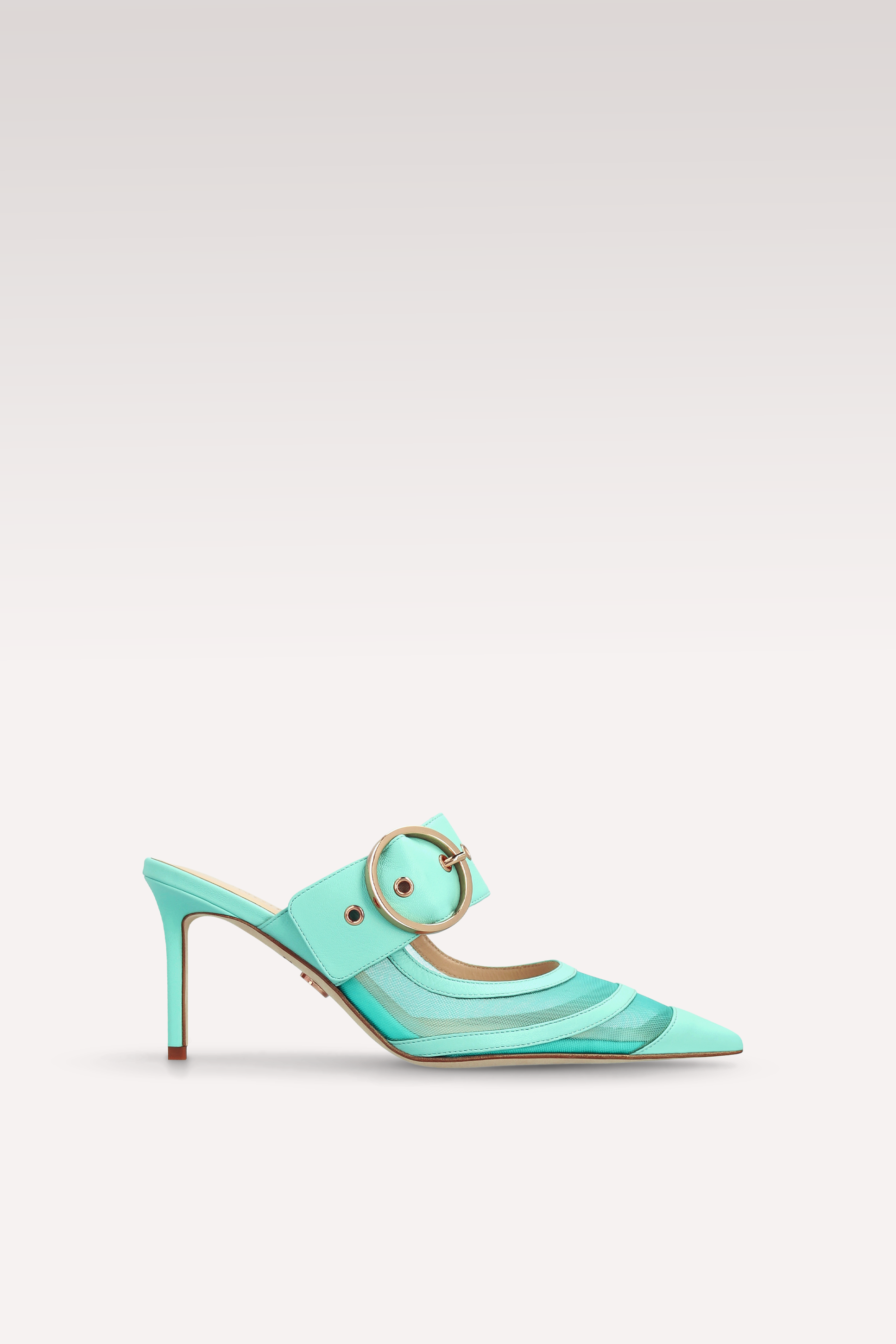SELENA ICE GREEN LEATHER AND MESH MULES
