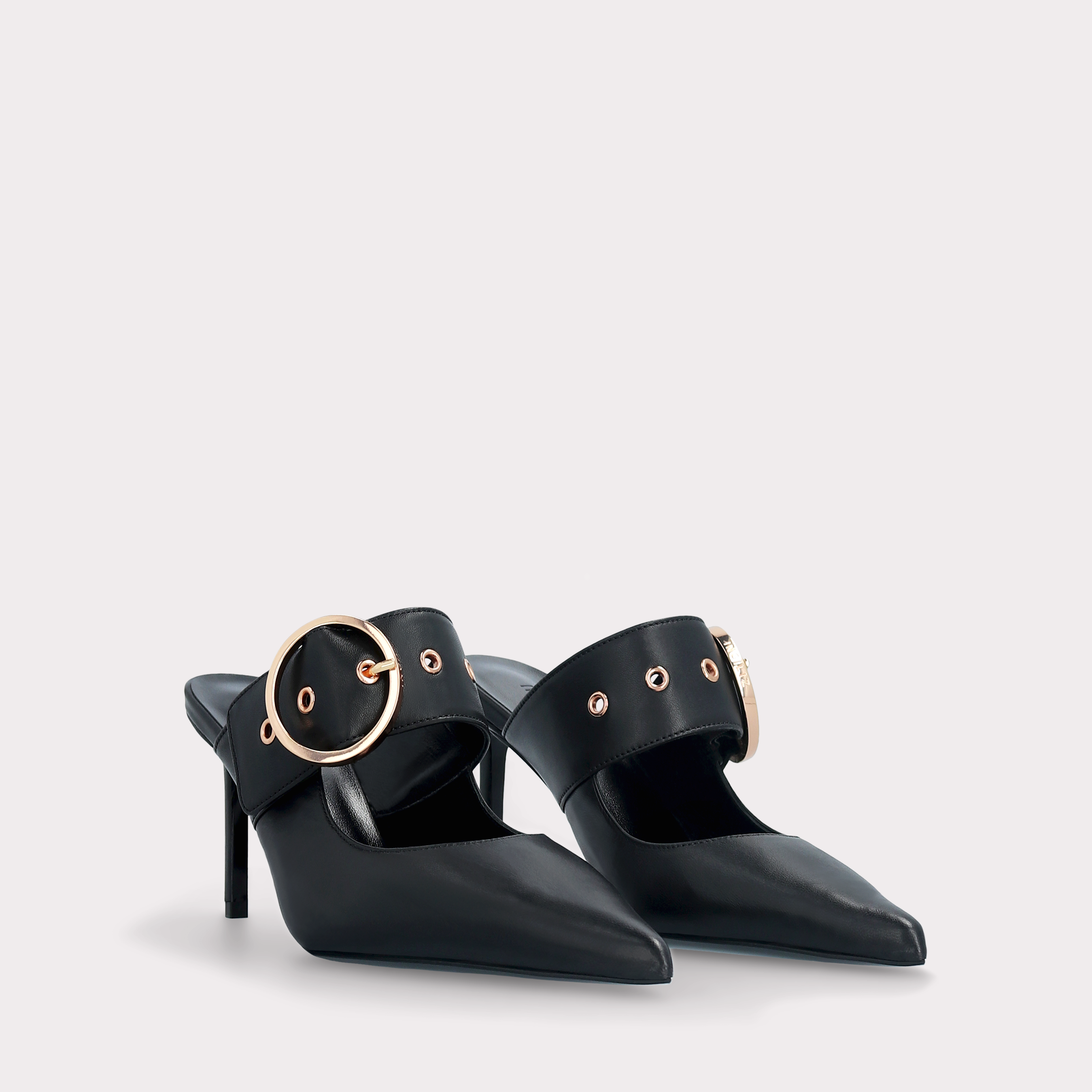 SUZANA BLACK LEATHER MULES