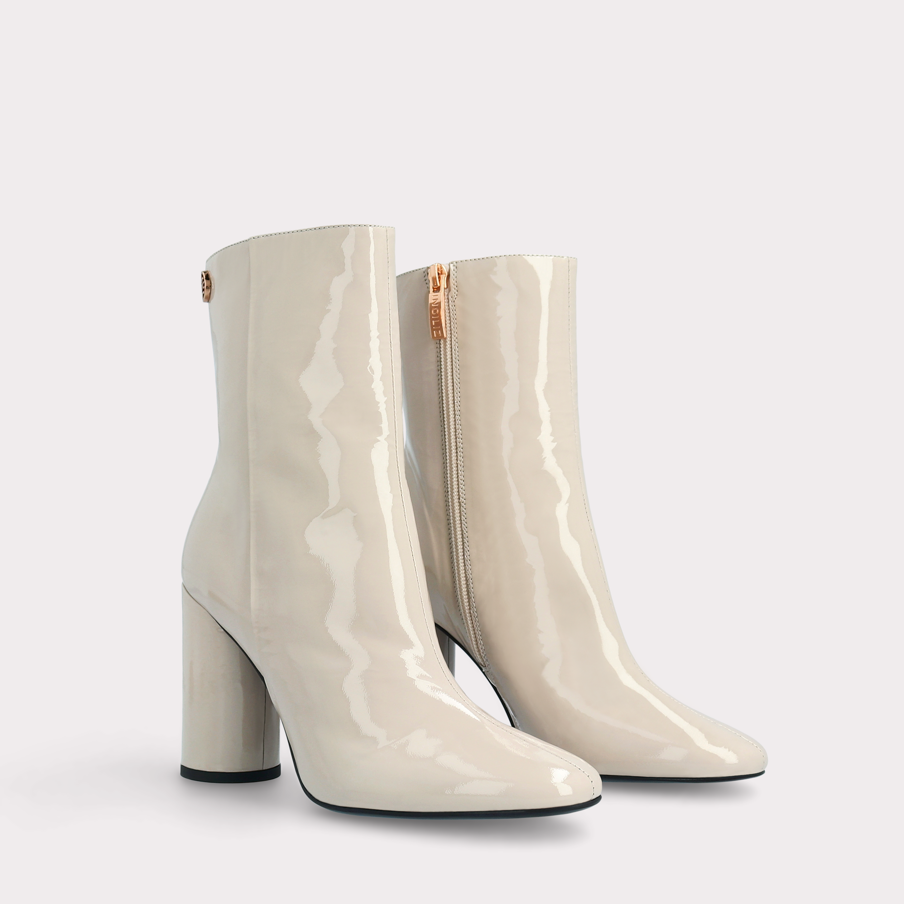 DAFNE 02 BEIGE PATENT LEATHER ANKLE BOOTS