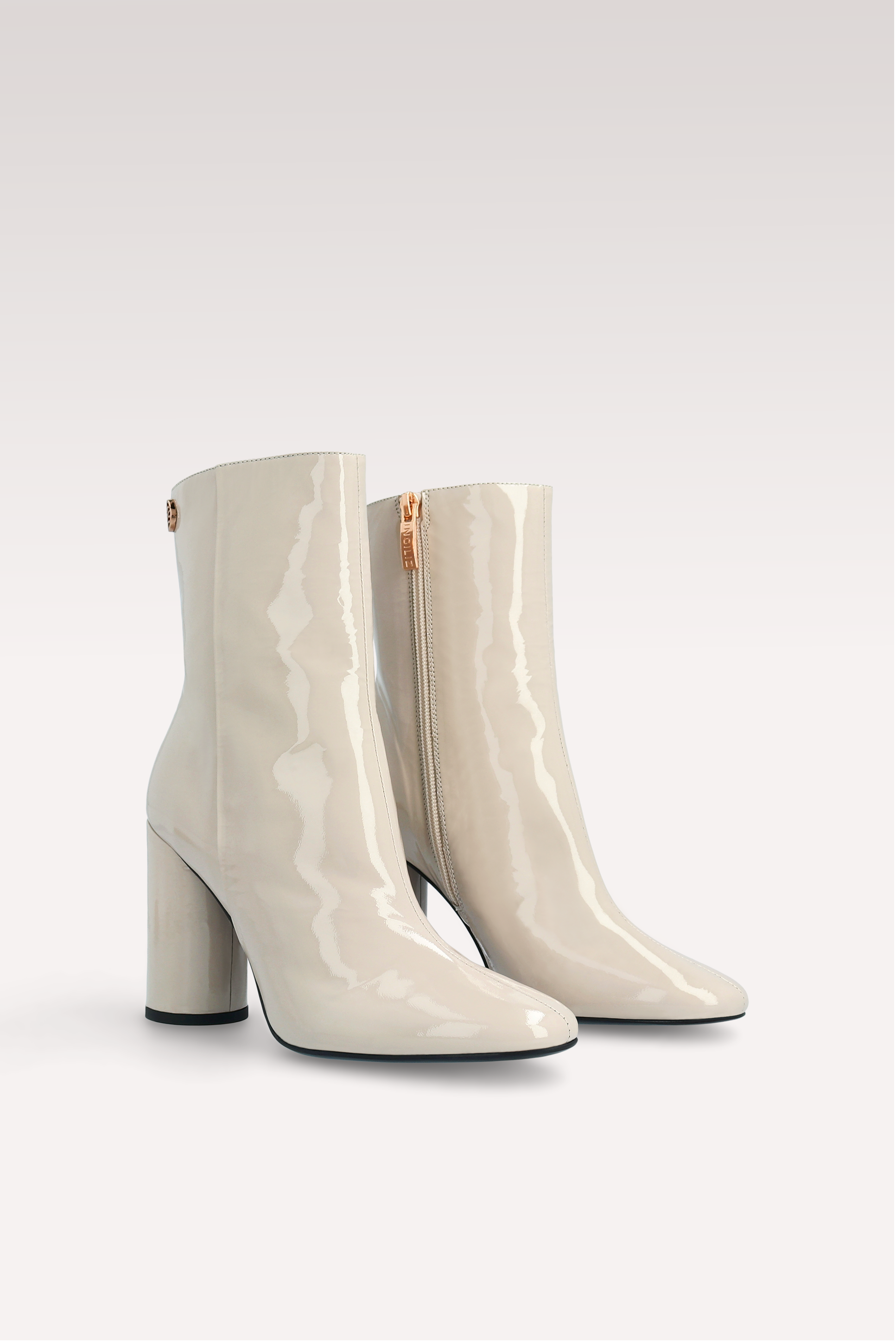 DAFNE 02 BEIGE PATENT LEATHER ANKLE BOOTS