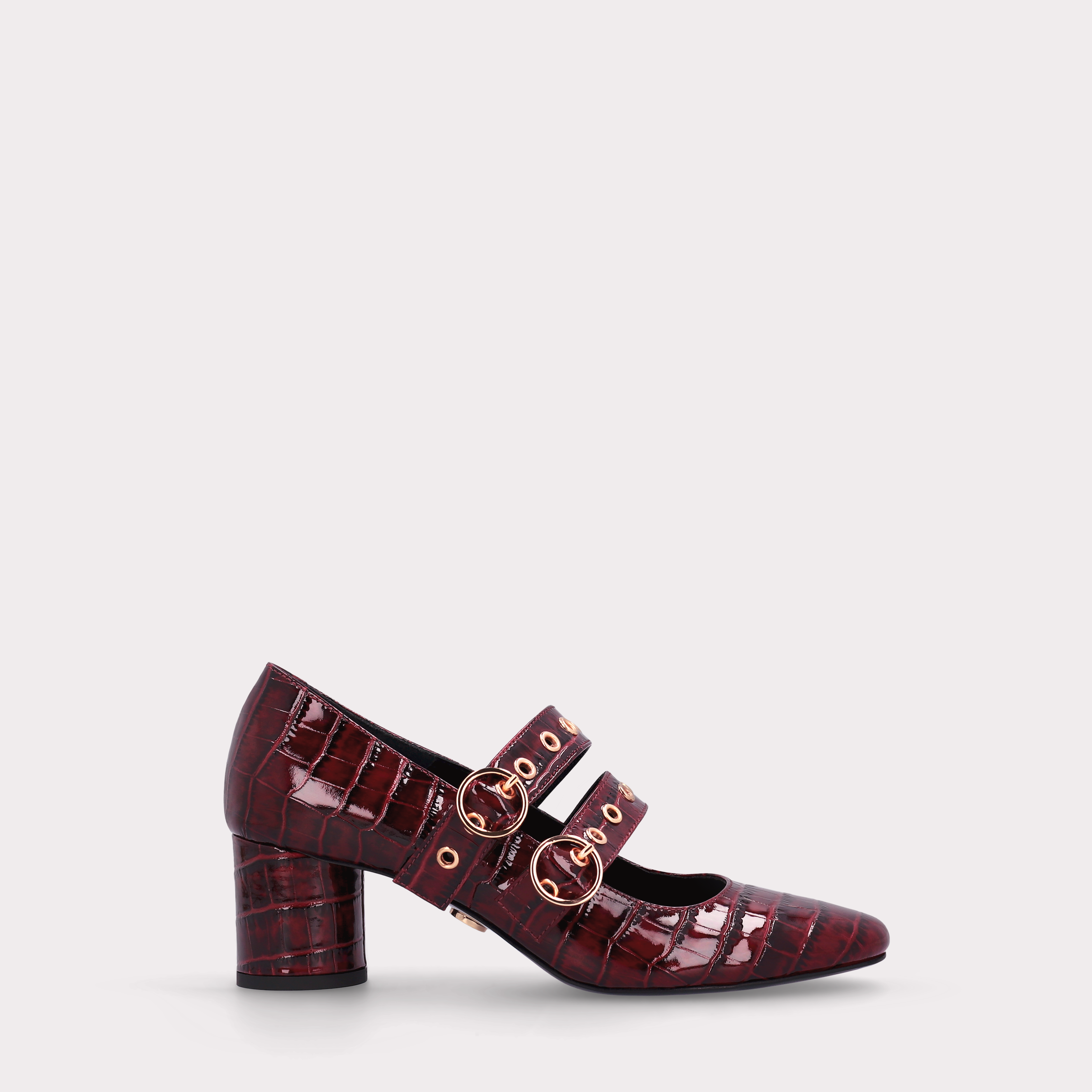 DENISE 01 BORDEAUX PATENT CROCO EMBOSSED LEATHER PUMPS