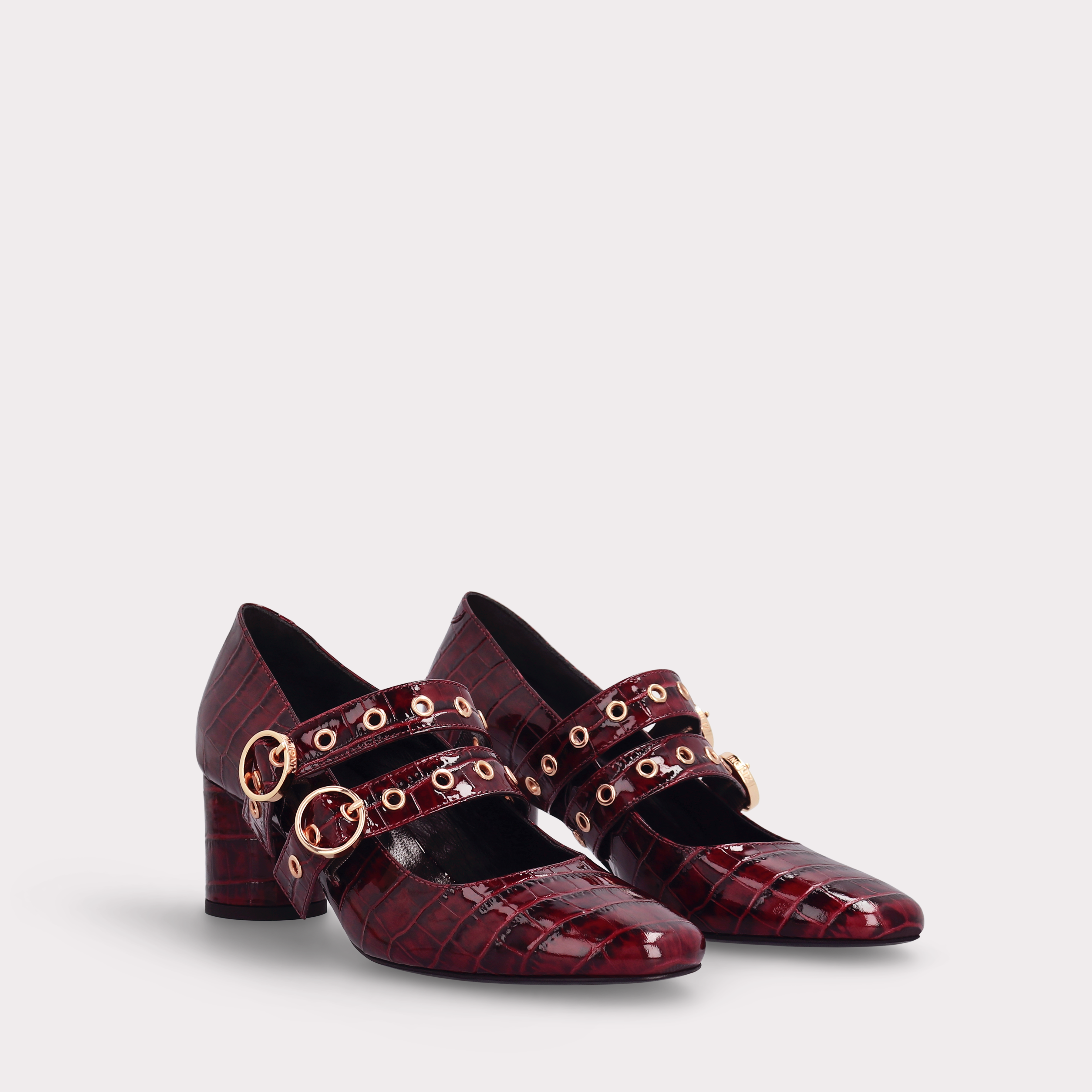 DENISE 01 BORDEAUX PATENT CROCO EMBOSSED LEATHER PUMPS