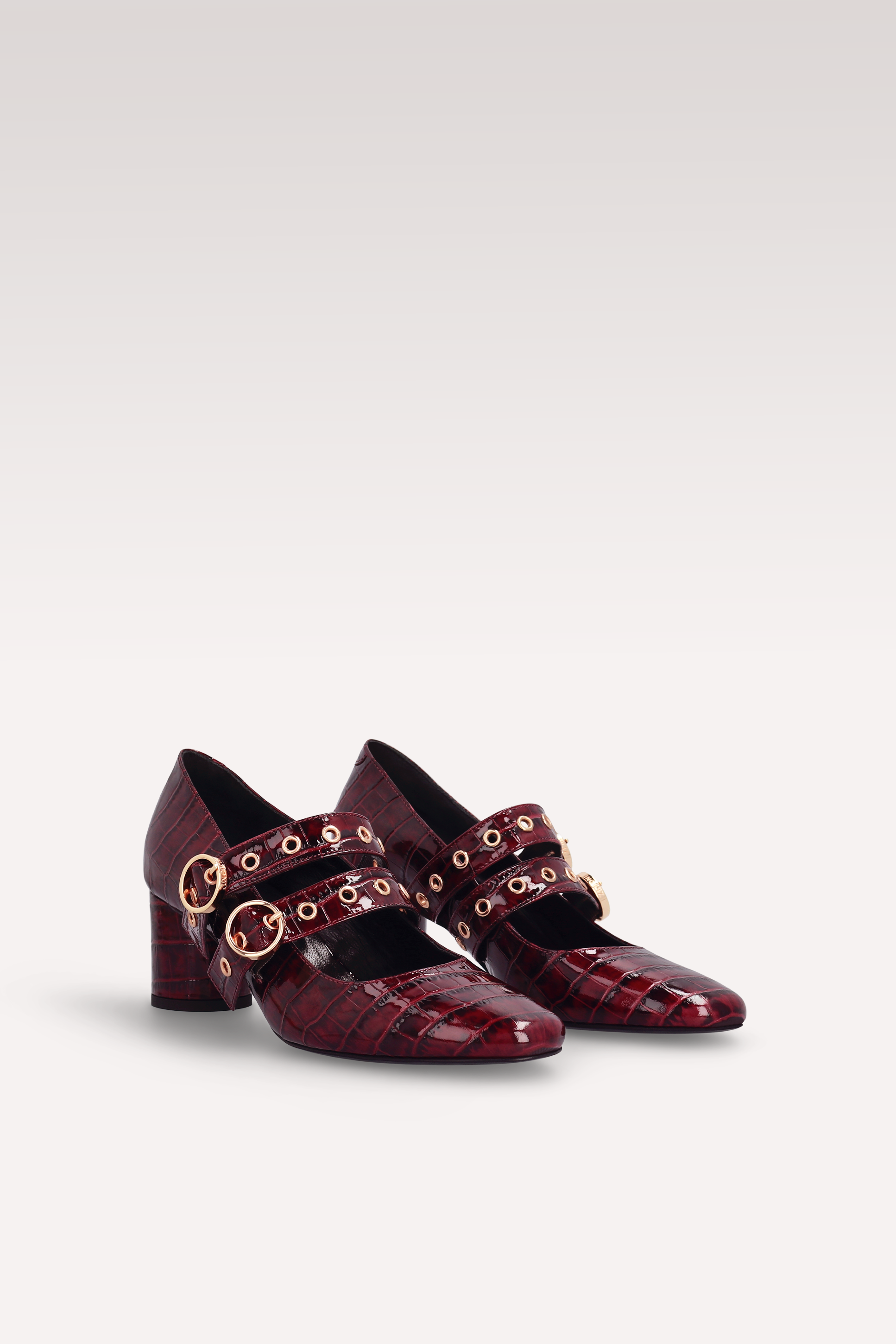DENISE 01 BURGUNDY PATENT CROCO EMBOSSED LEATHER PUMPS