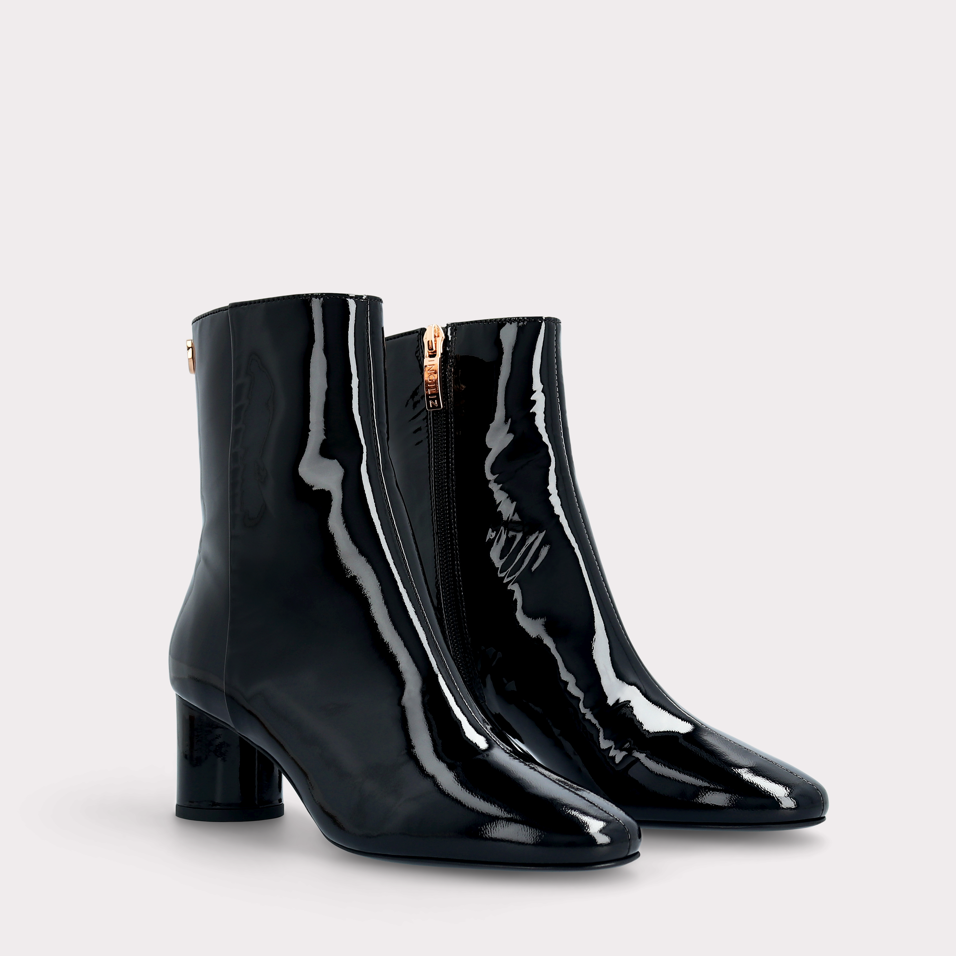 DENISE 02 BLACK PATENT LEATHER ANKLE BOOTS