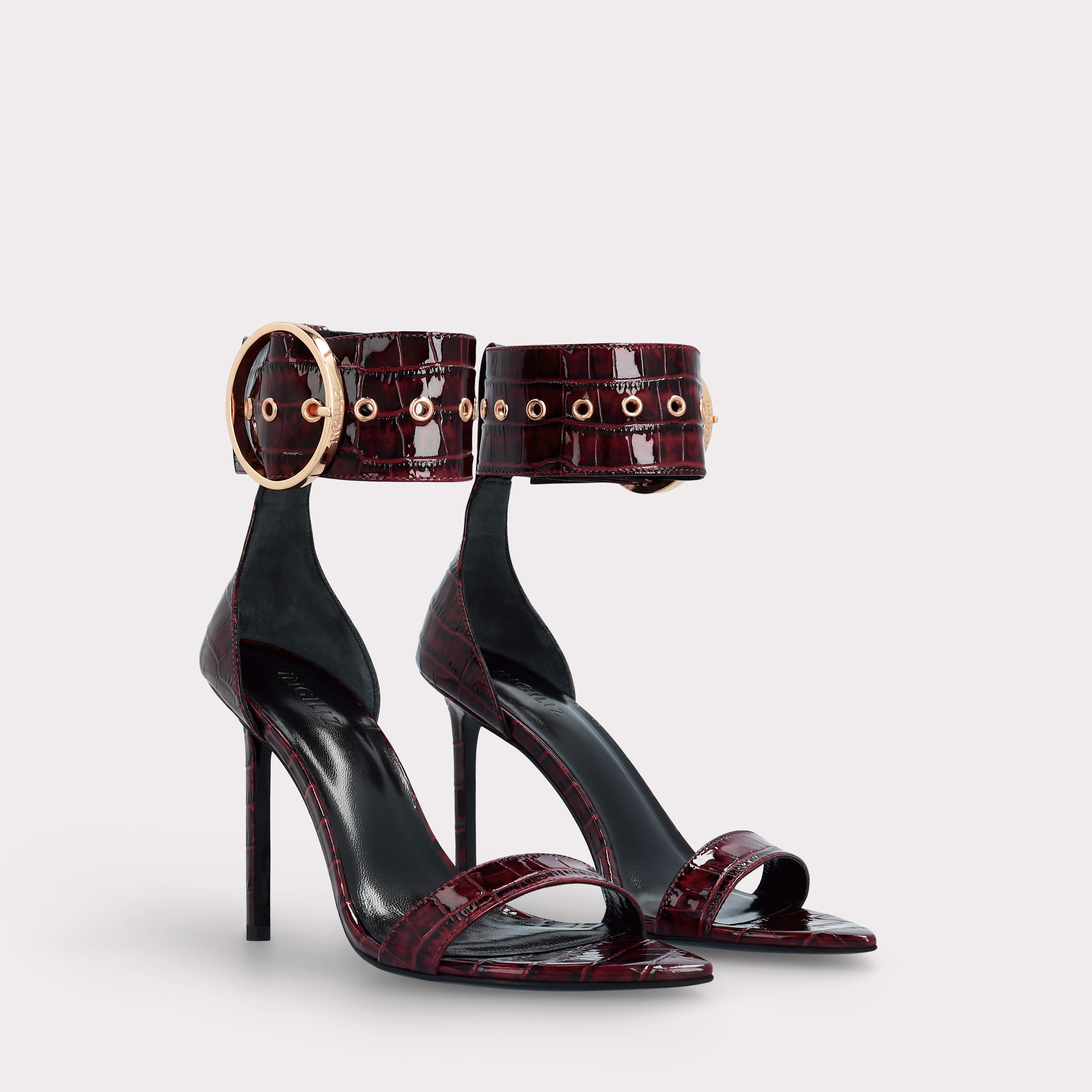 ADELE 01 BORDEAUX PATENT CROCO EMBOSSED LEATHER SANDALS