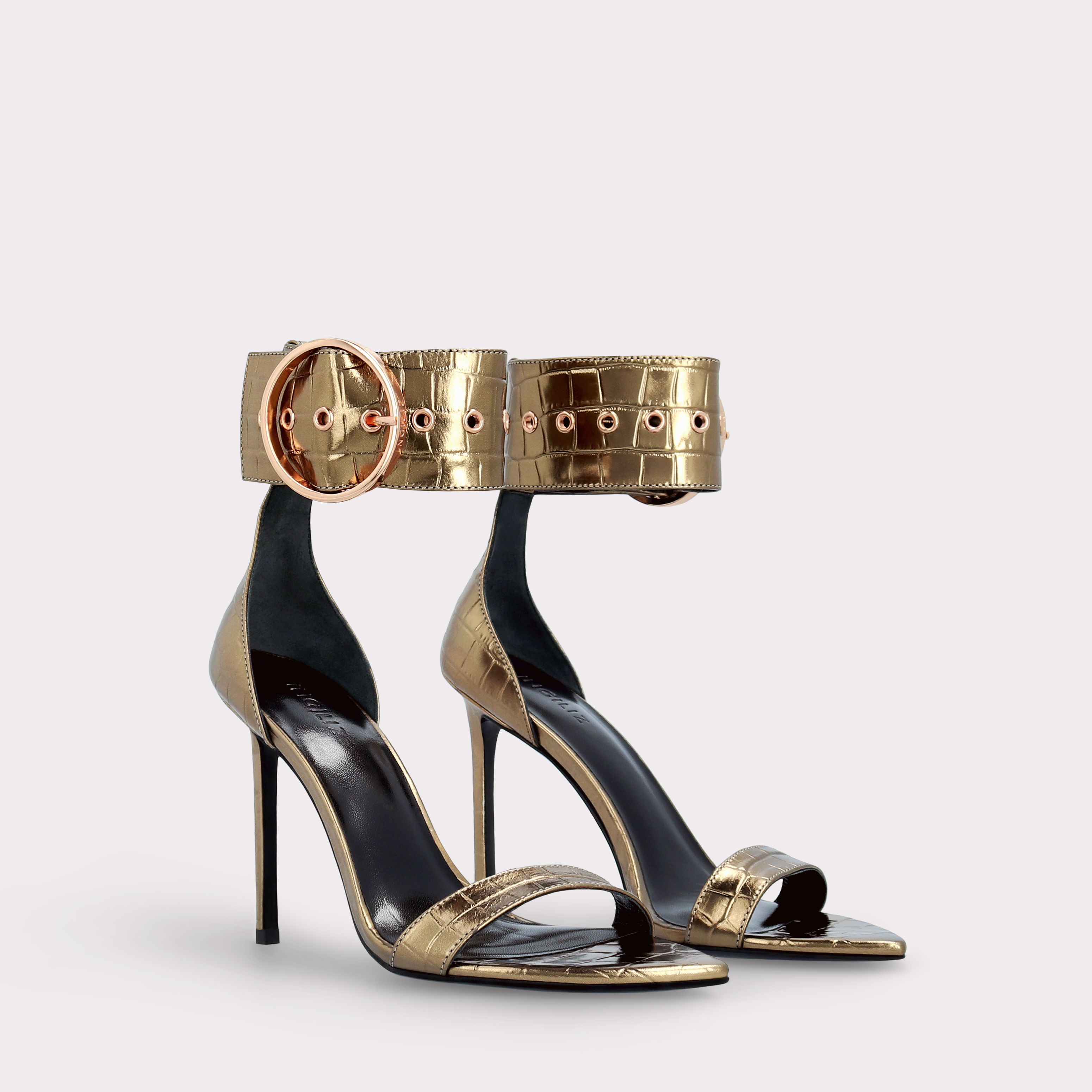 ADELE 01 BRONZE CROCO EMBOSSED LEATHER SANDALS