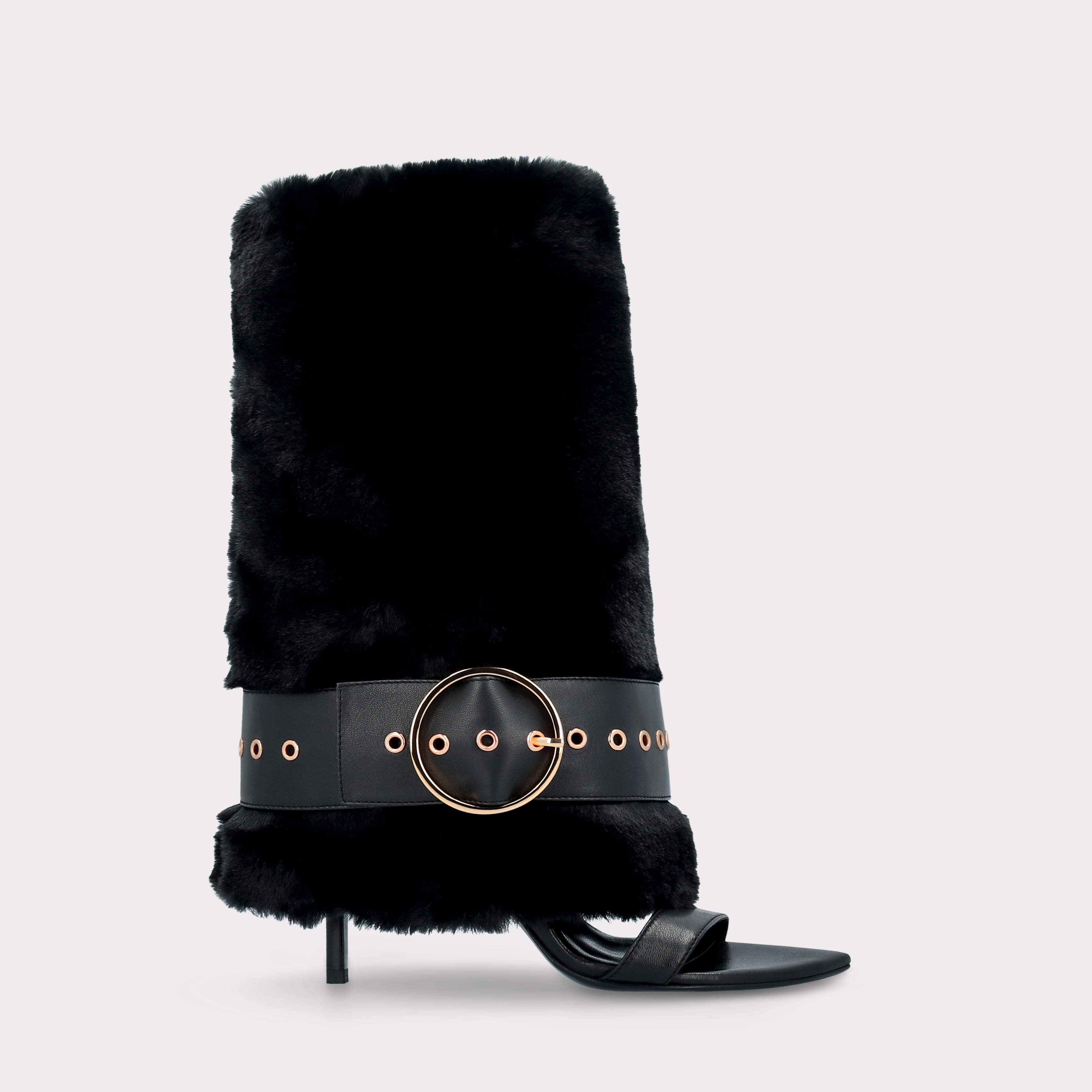 ADELE 03 BLACK FUR AND BLACK SMOOTH LEATHER SANDALS